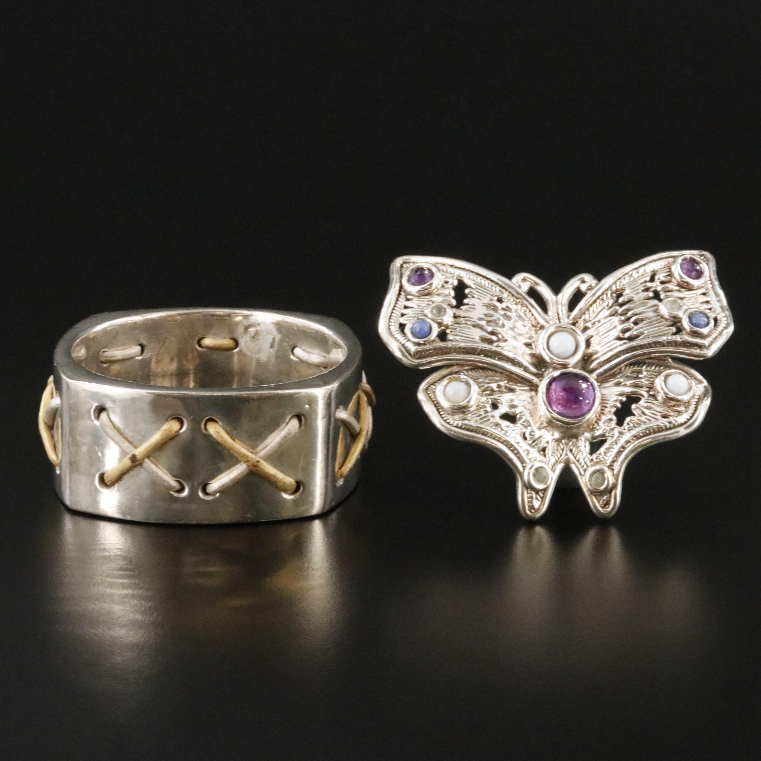 Gemstone Electroformed Butterfly Converter Brooch and Bangle
