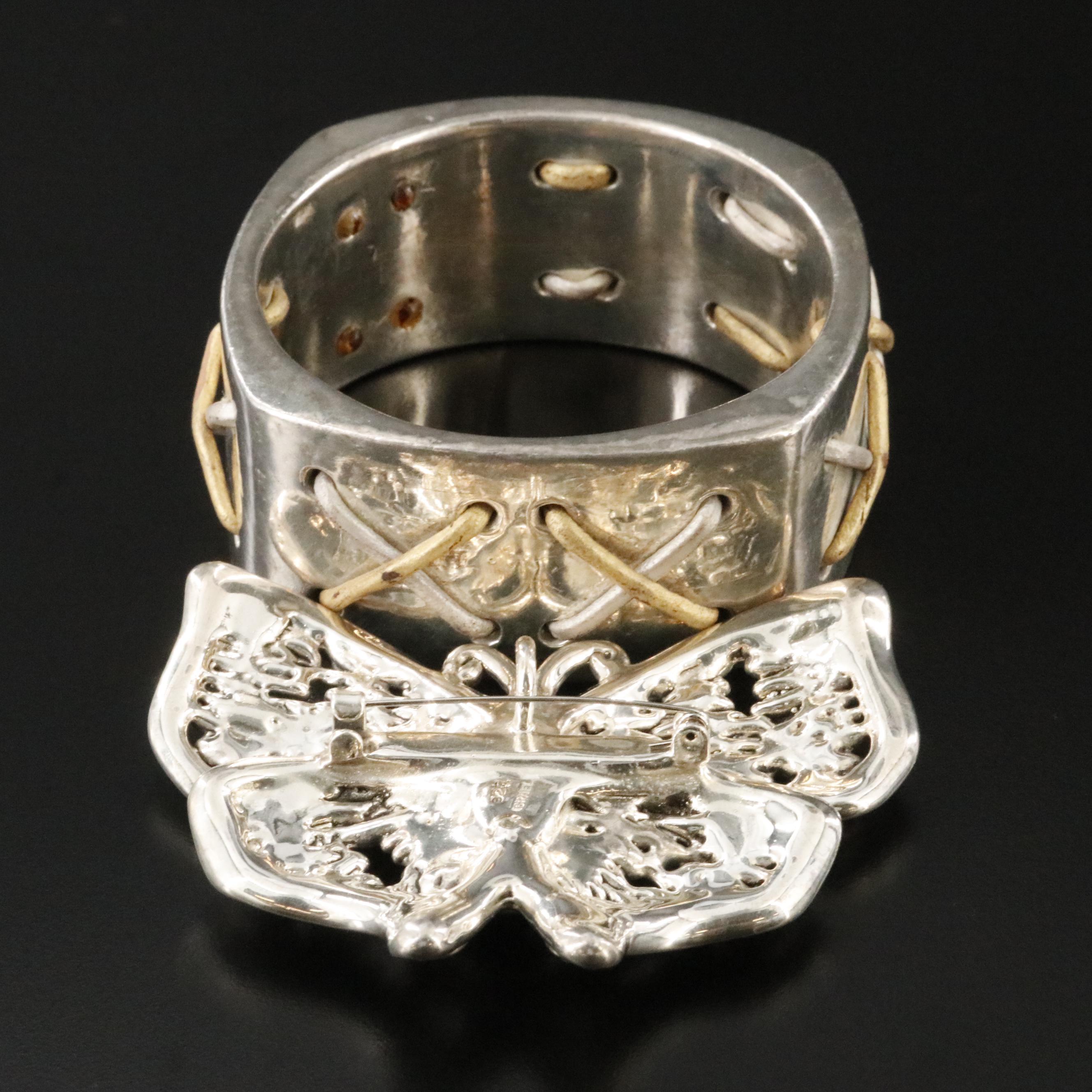 Gemstone Electroformed Butterfly Converter Brooch and Bangle