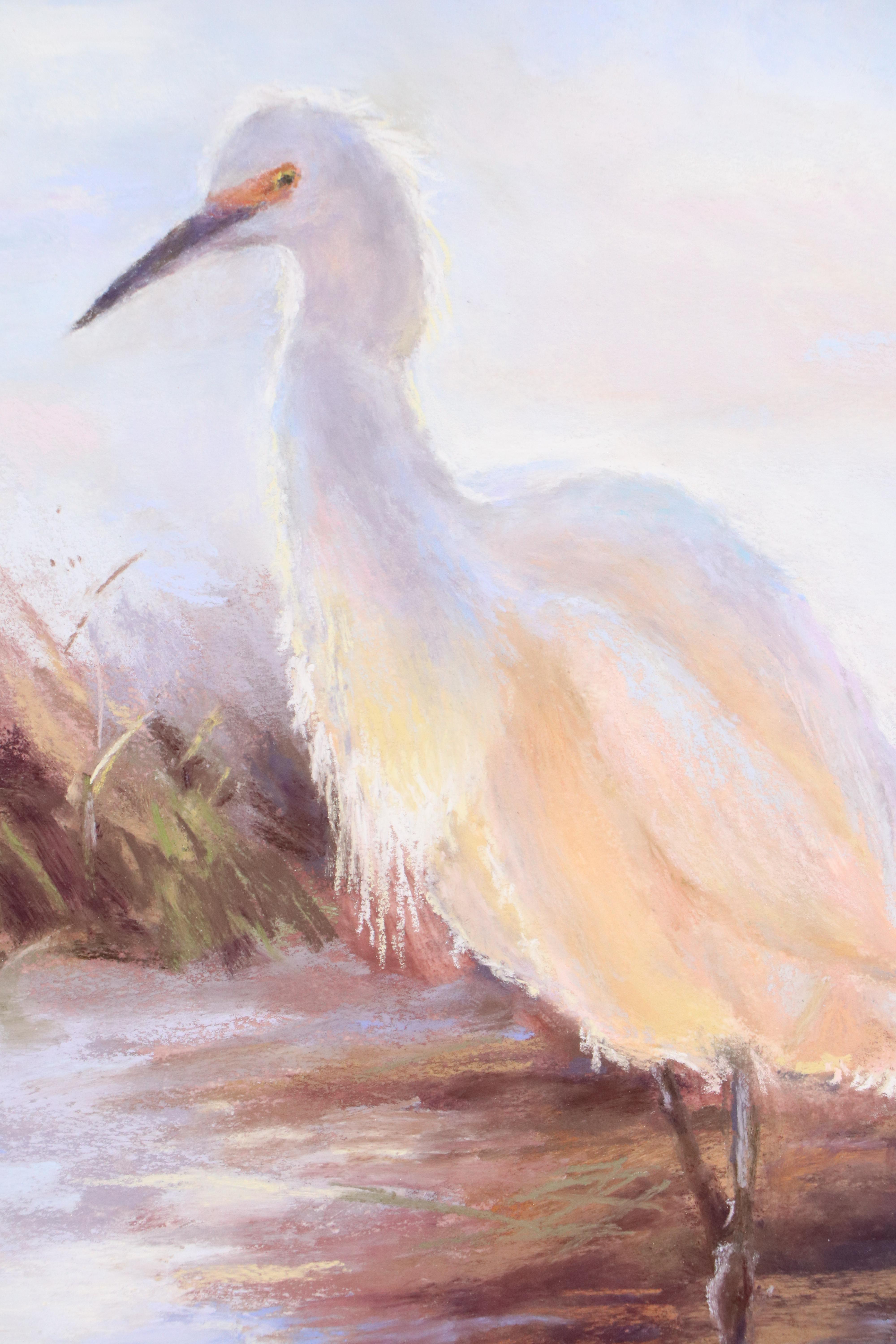 K. Anderson Coastal Scene With Egret Pastel Drawing