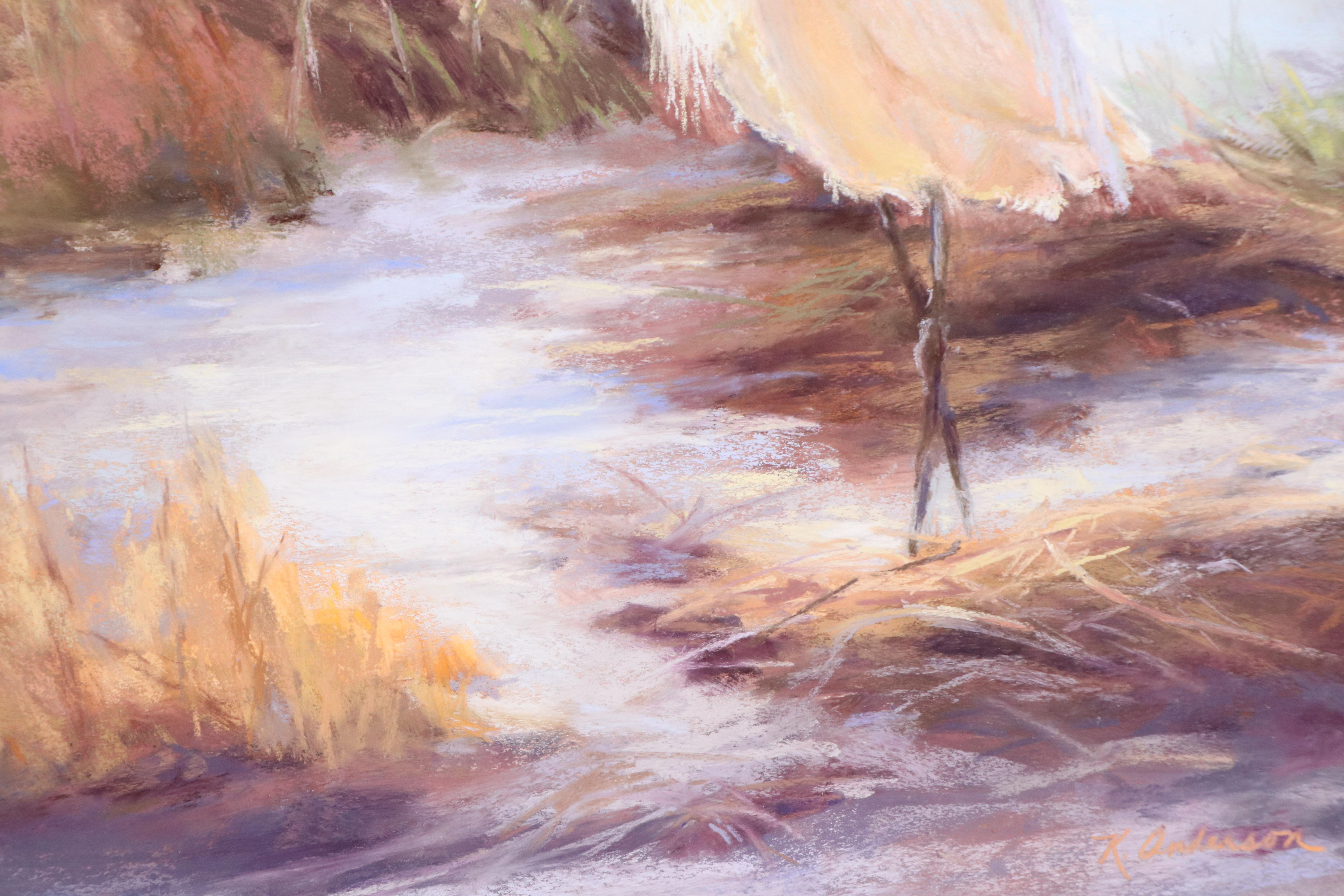 K. Anderson Coastal Scene With Egret Pastel Drawing