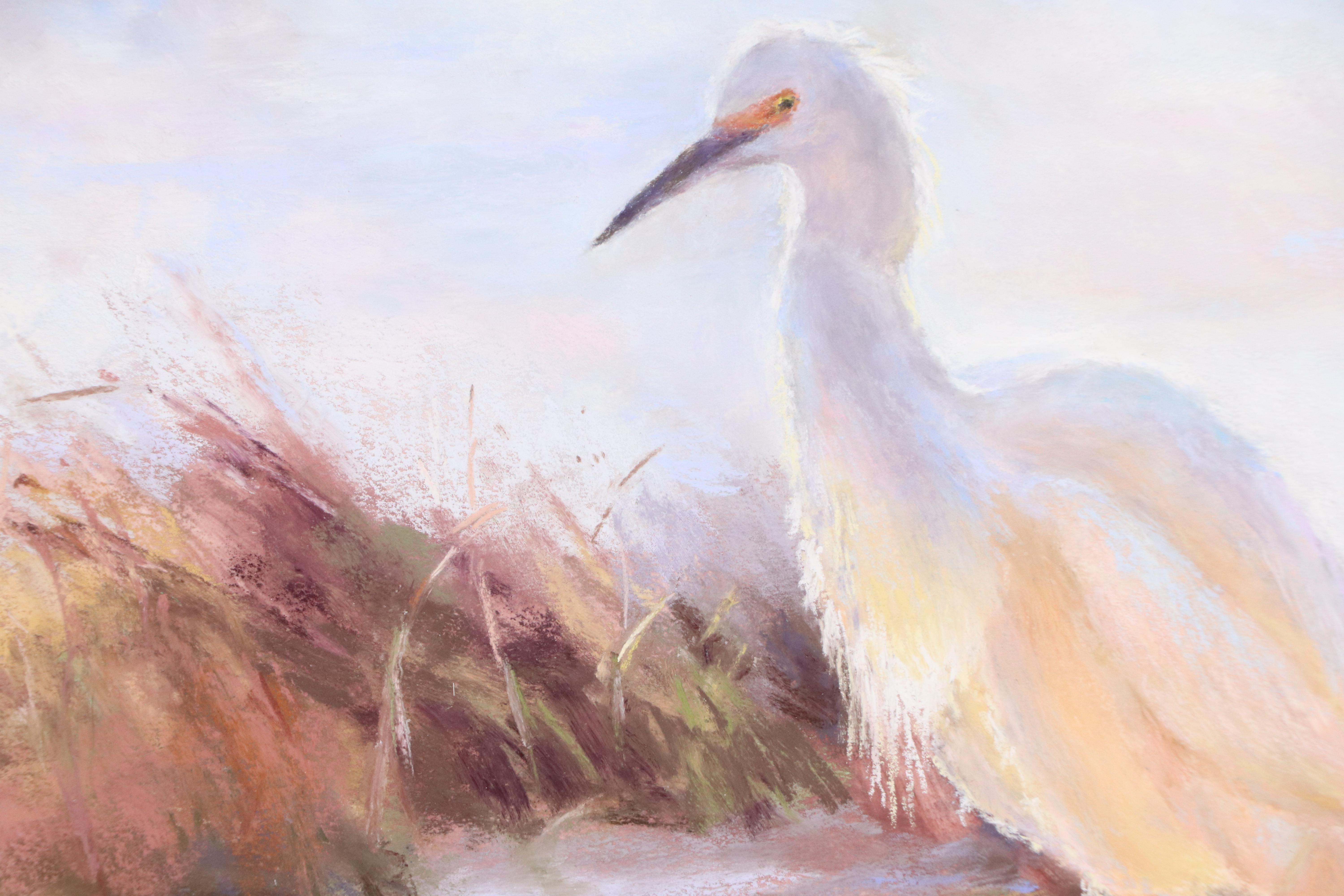 K. Anderson Coastal Scene With Egret Pastel Drawing