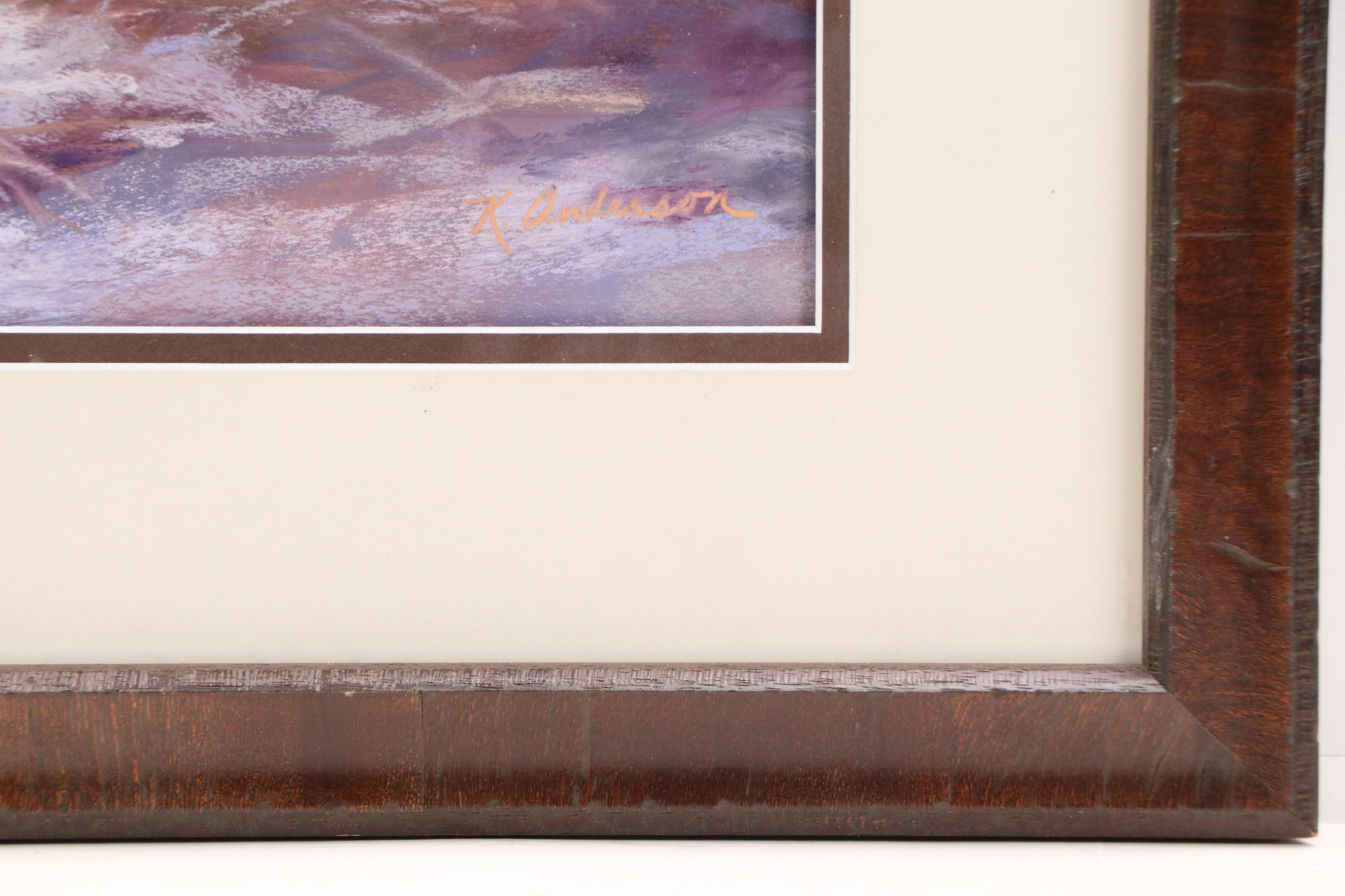 K. Anderson Coastal Scene With Egret Pastel Drawing