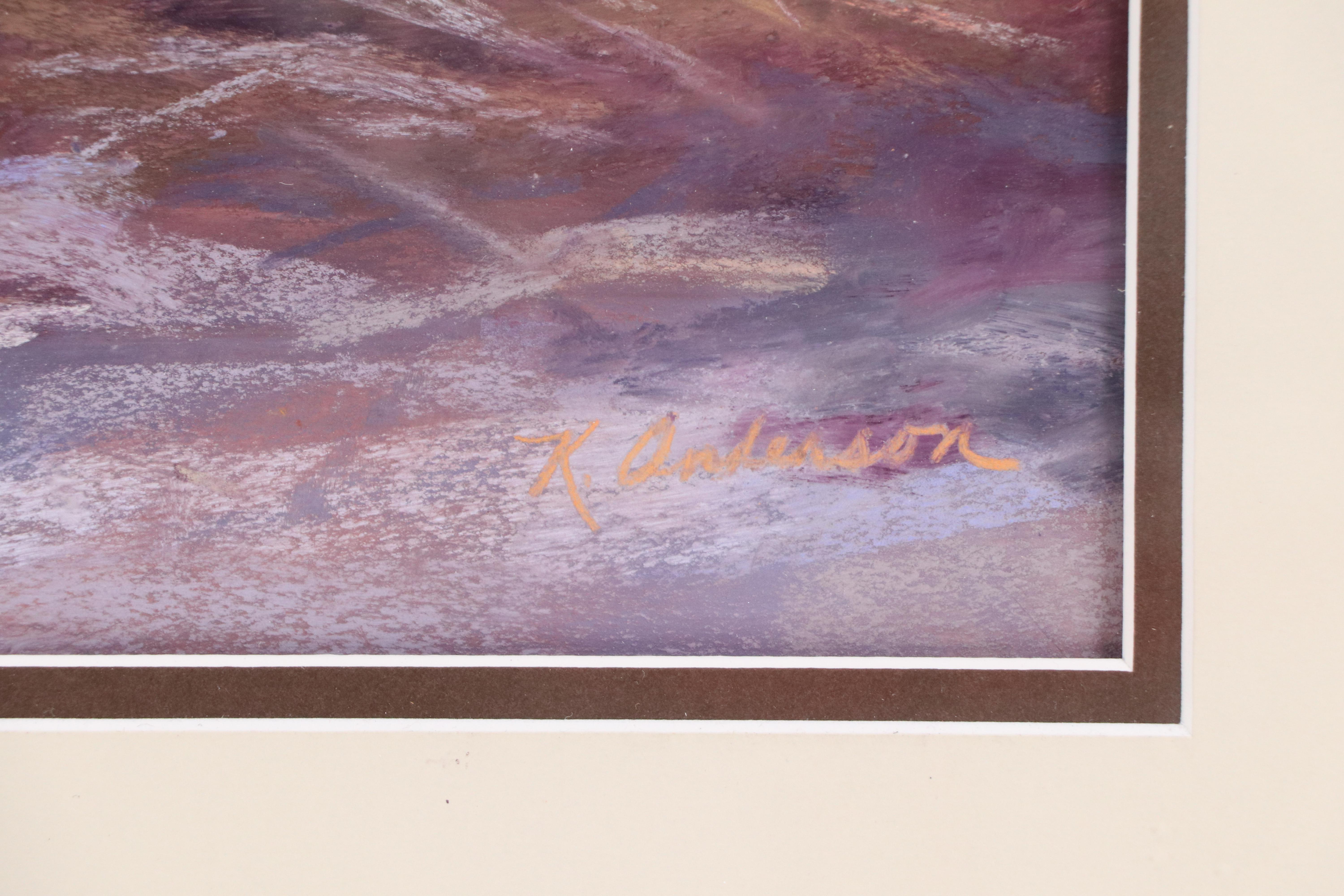 K. Anderson Coastal Scene With Egret Pastel Drawing