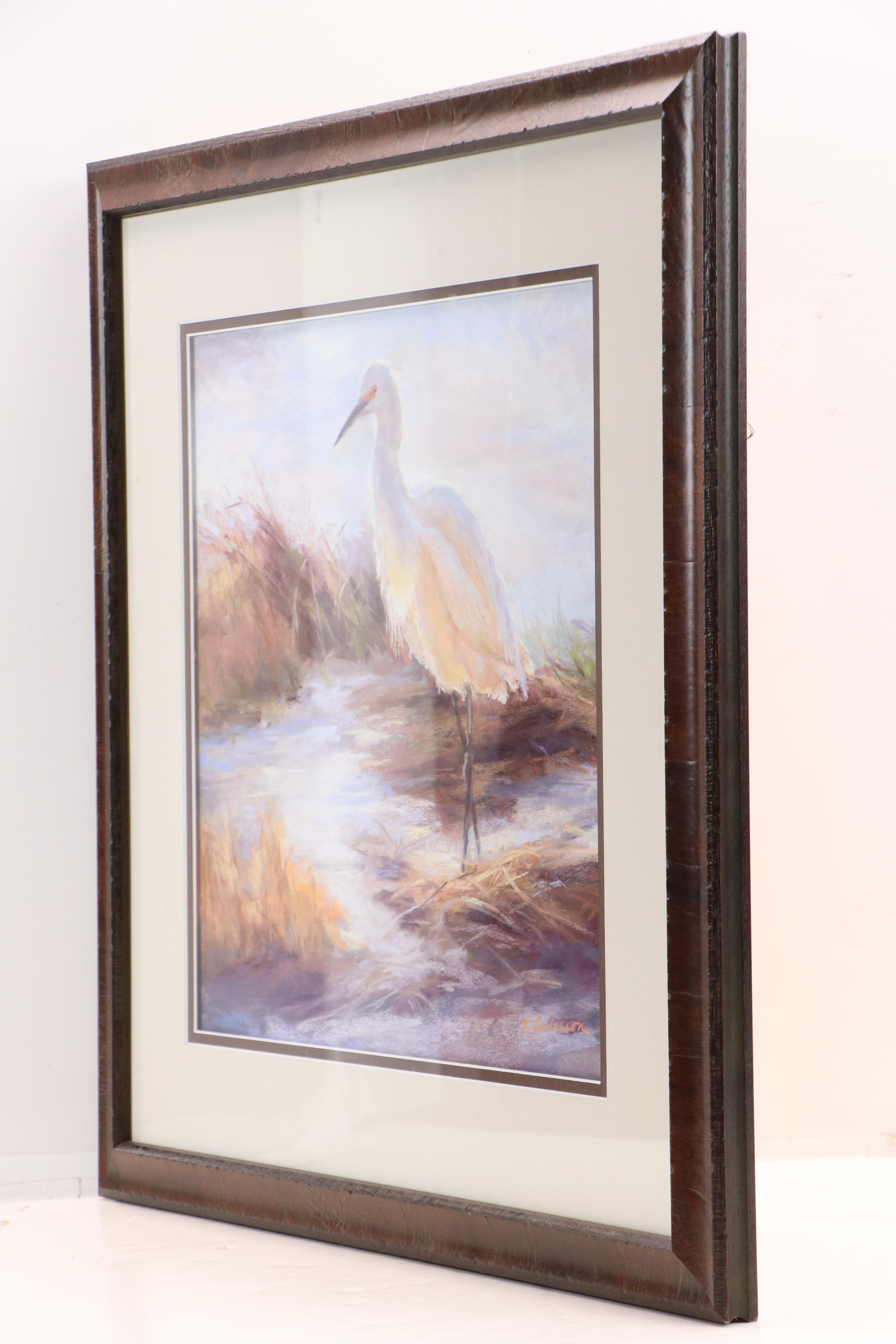 K. Anderson Coastal Scene With Egret Pastel Drawing