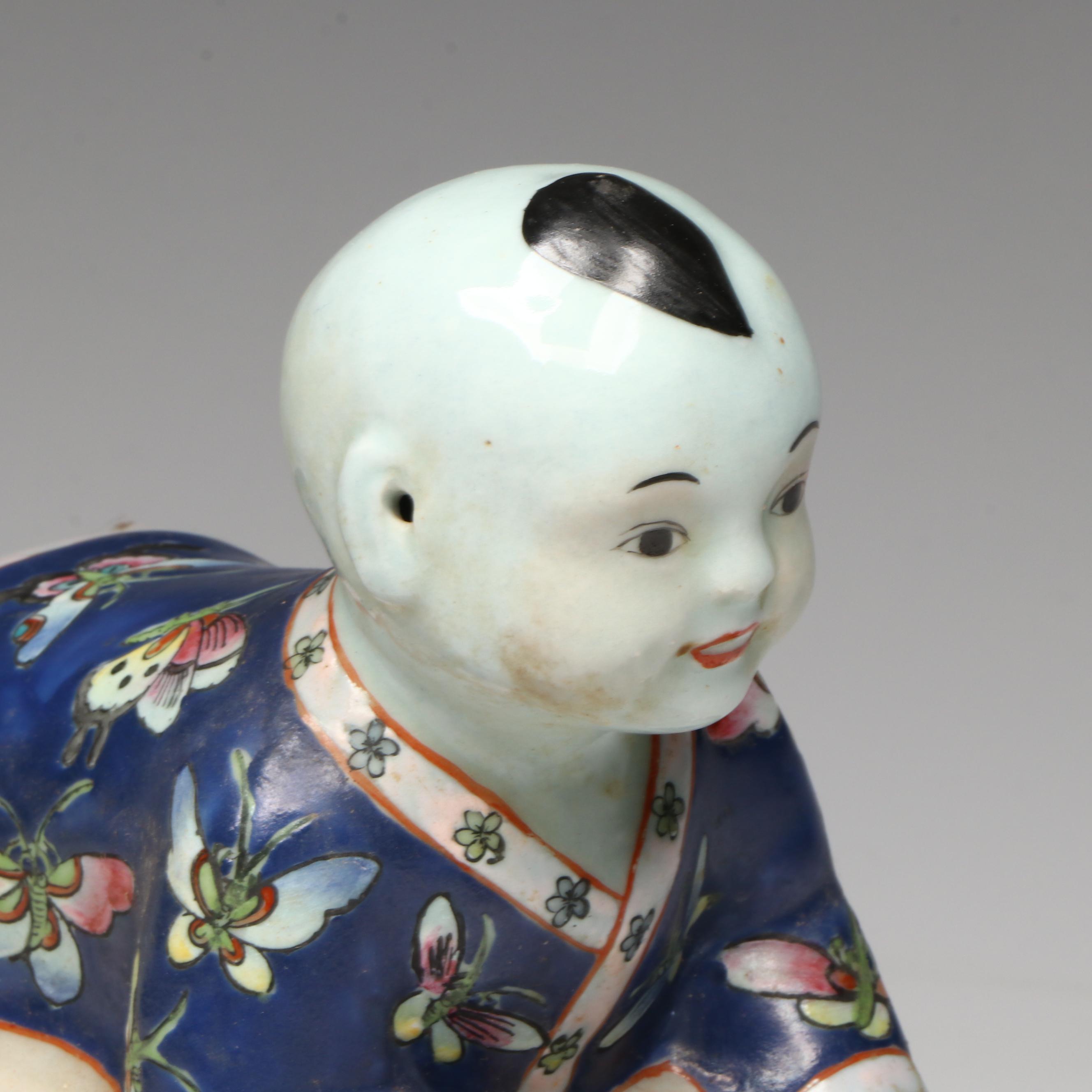 Chinese Famille Rose Boy Riding Sea Turtle Porcelain Lidded Box