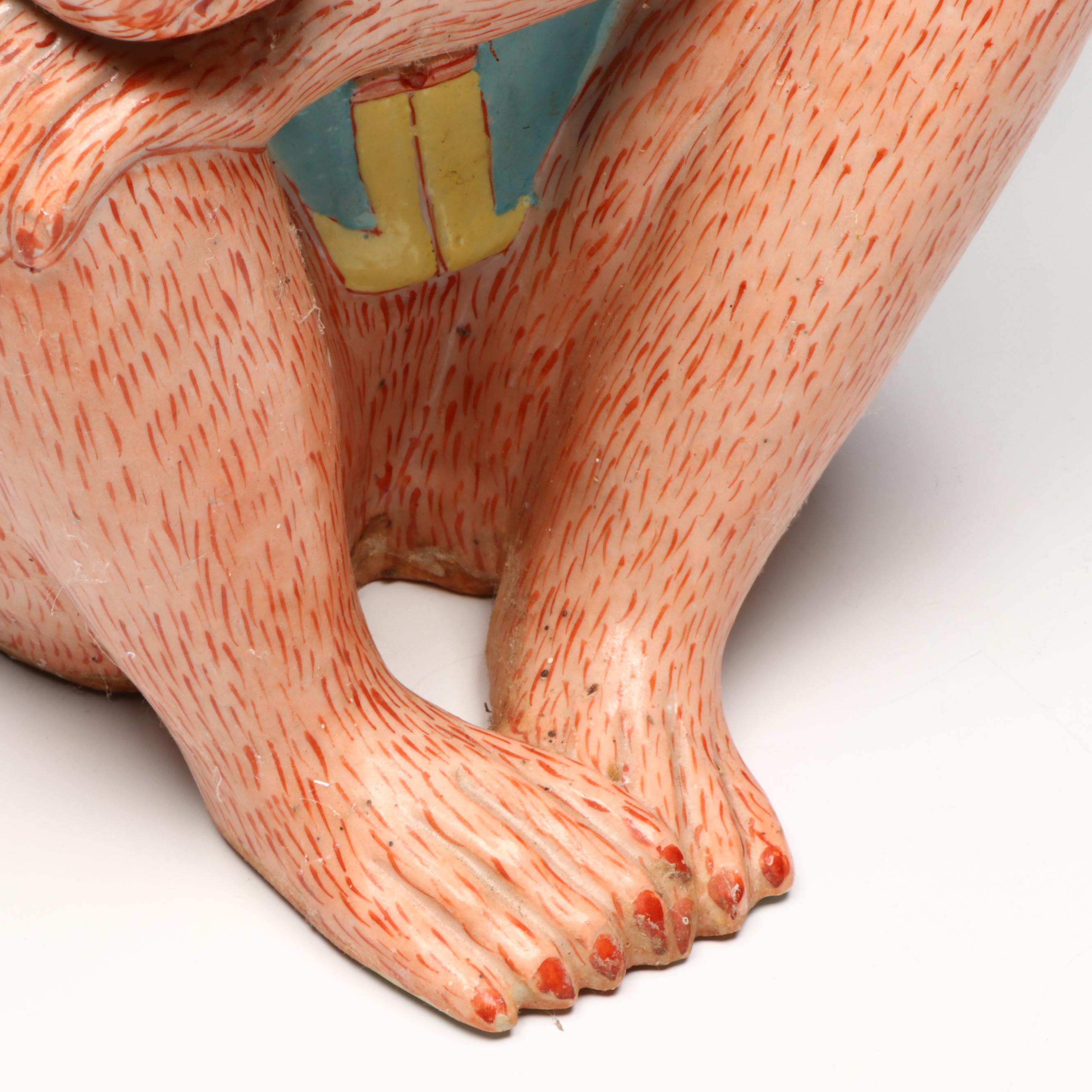 Chinese Famille Rose Monkey Holding Peach Porcelain Figure