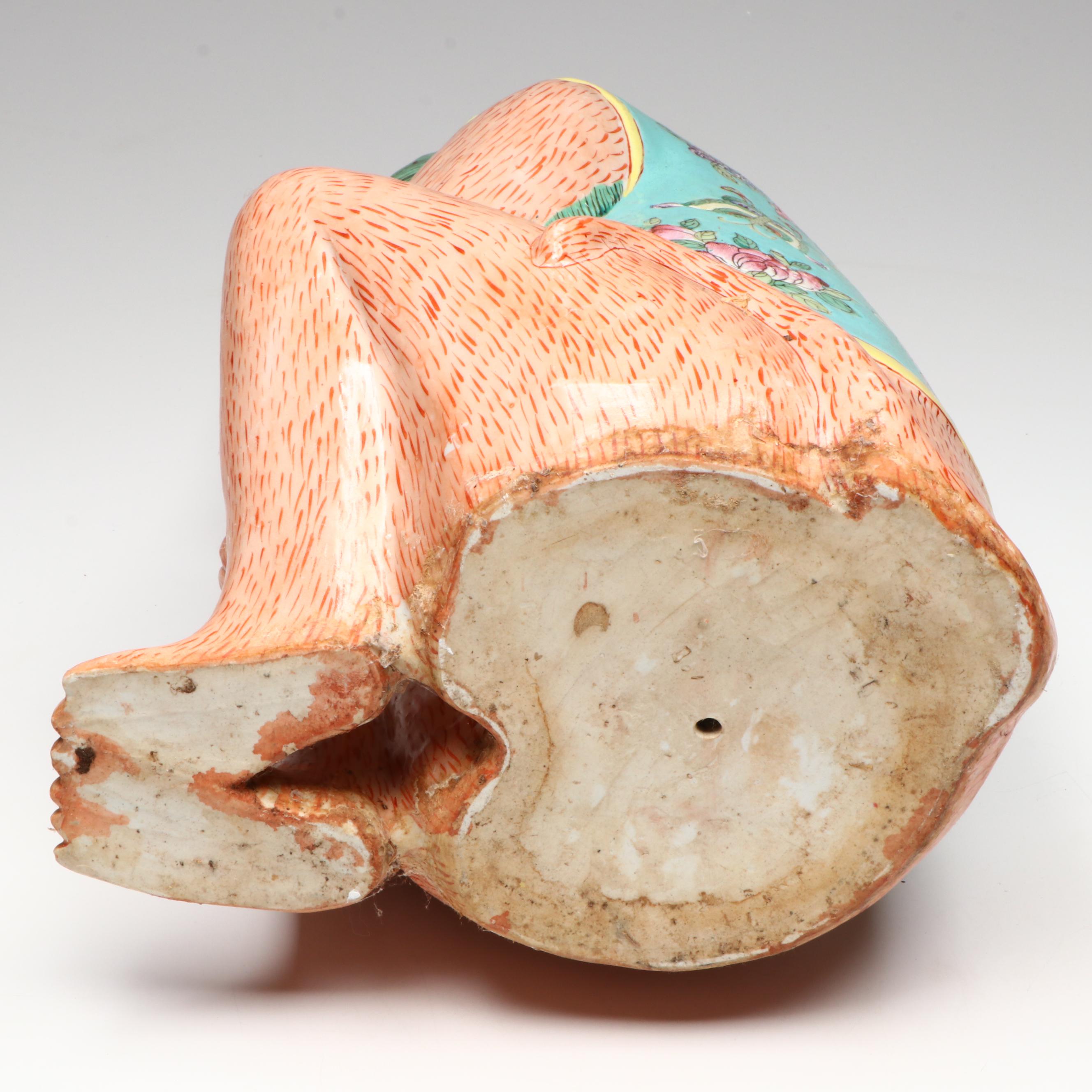 Chinese Famille Rose Monkey Holding Peach Porcelain Figure