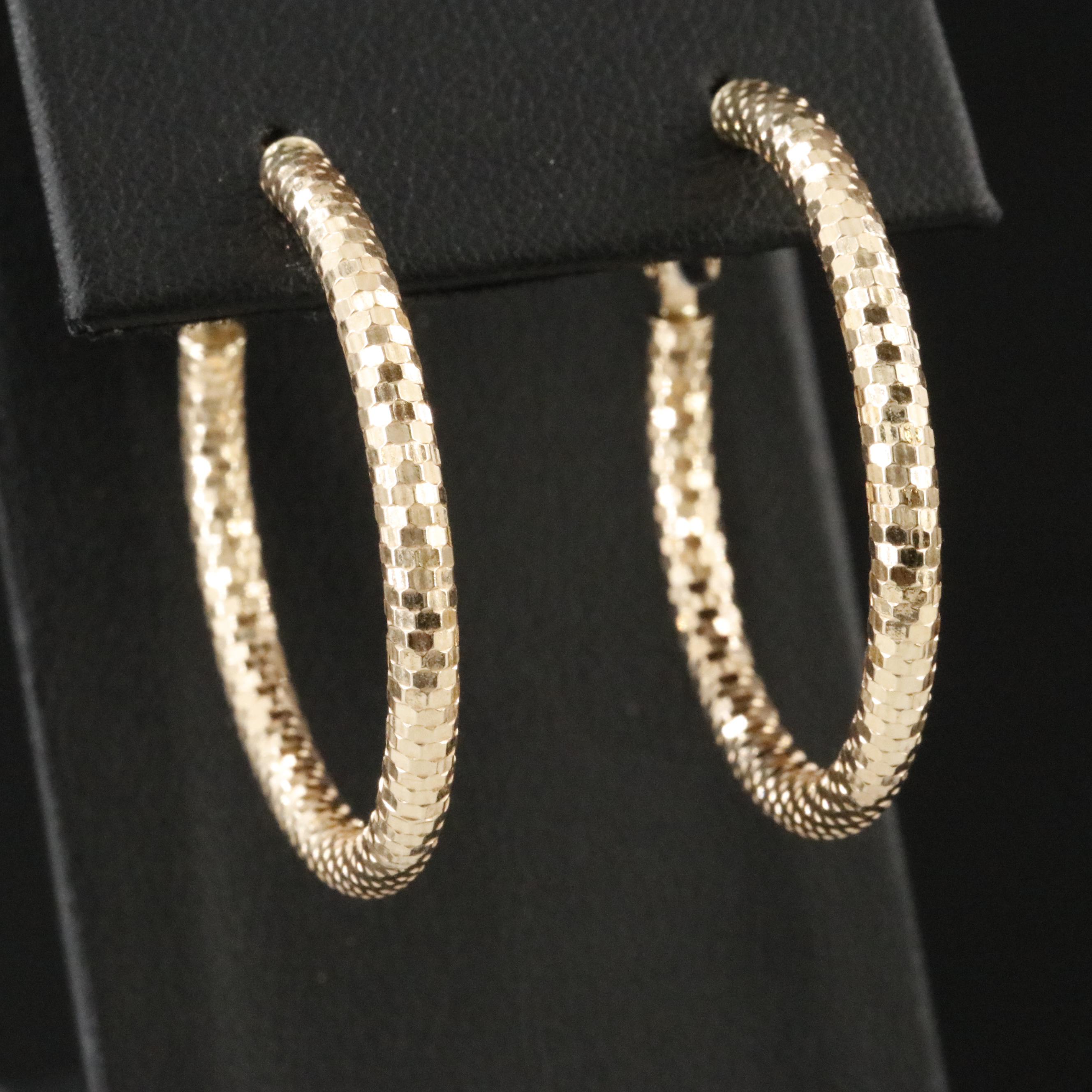 14K Hoop Earrings with Diamond-Cut Finish