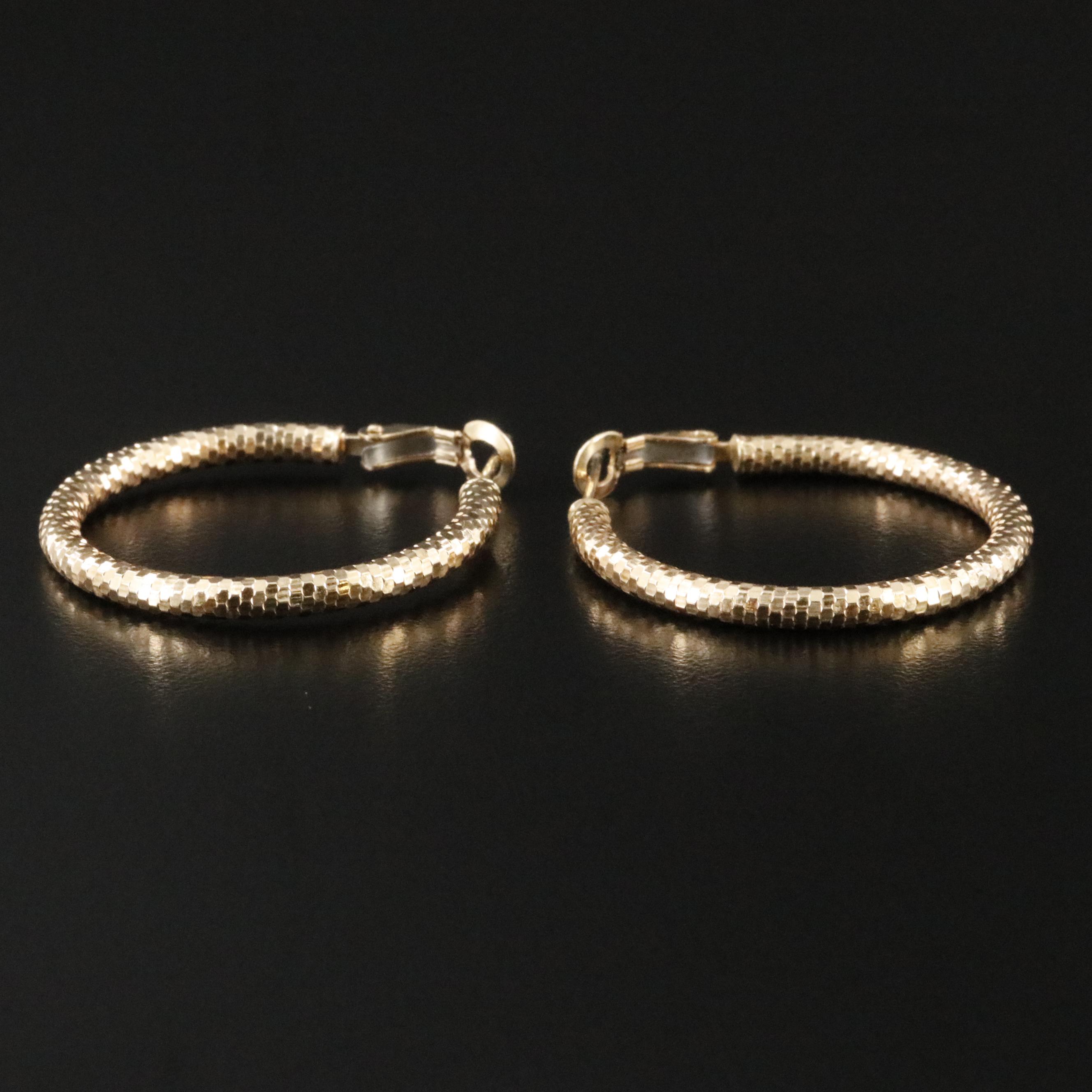 14K Hoop Earrings with Diamond-Cut Finish