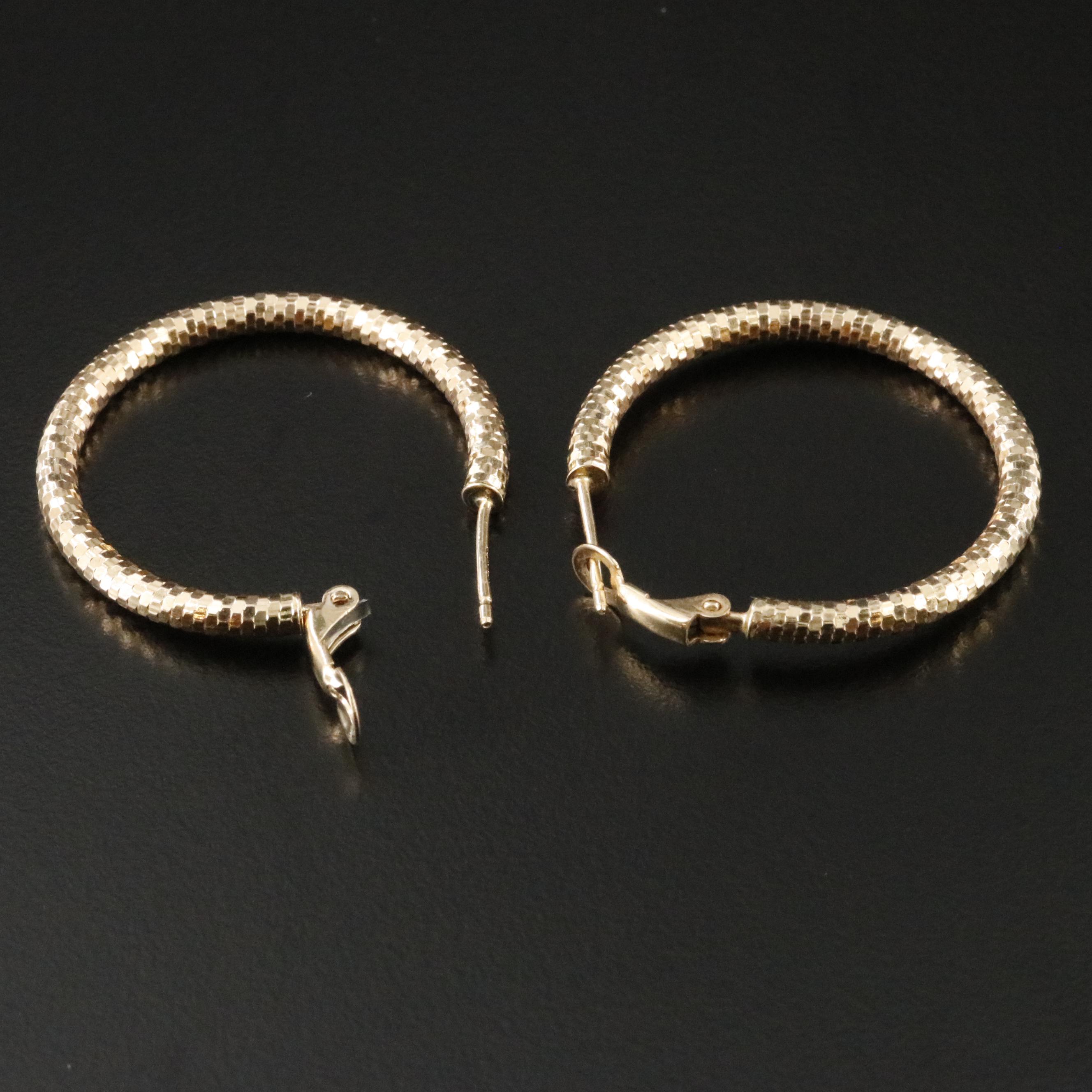 14K Hoop Earrings with Diamond-Cut Finish