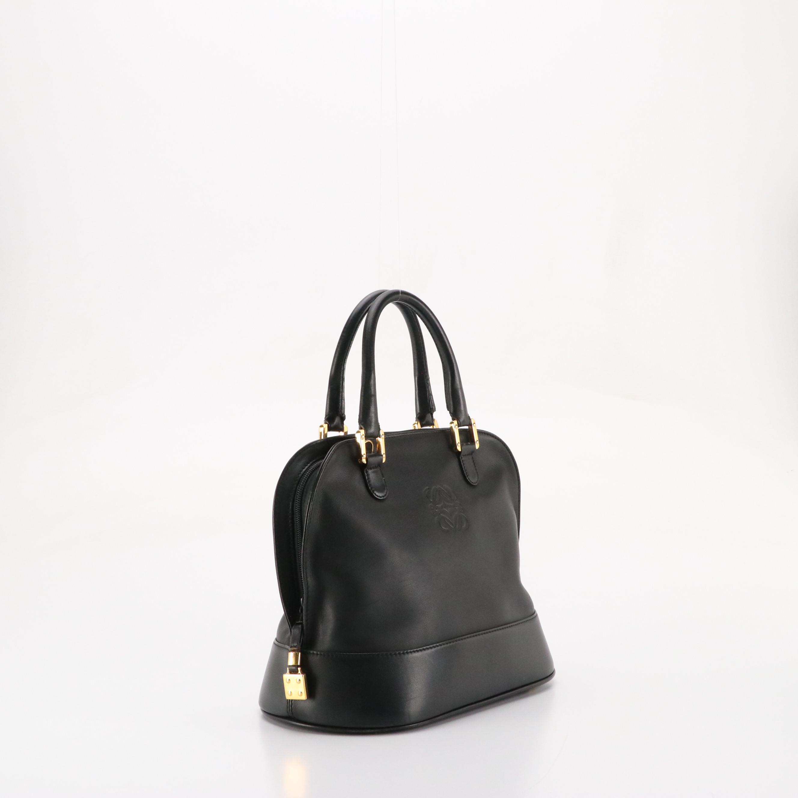 Loewe Domed Zip-Around Two-Way Bag in Black Calfskin Leather