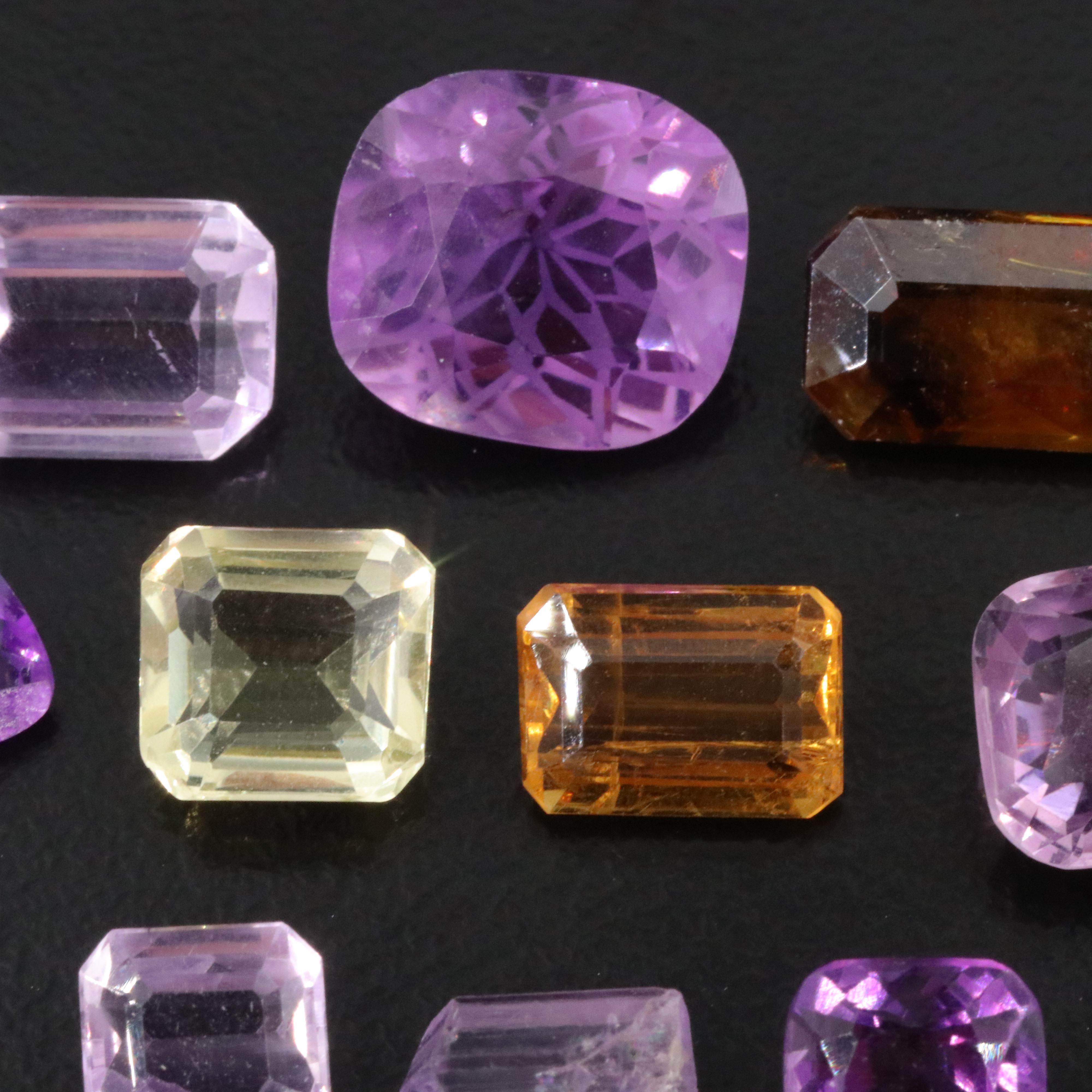 Loose 22.73 CTW Gemstone Lot Including Amethyst, Citrine and Sphene
