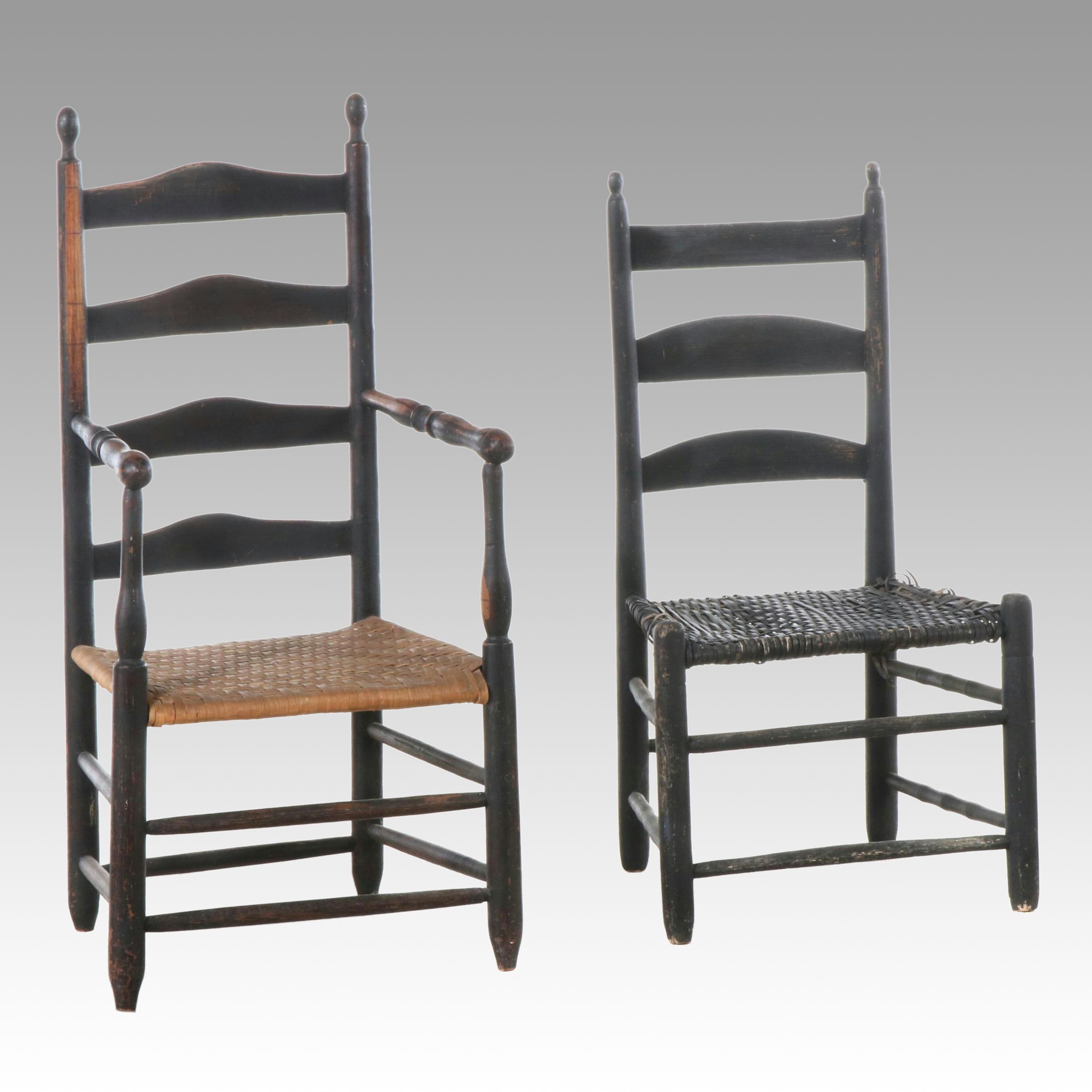 Two American Primitive Style Ladder Back Chairs