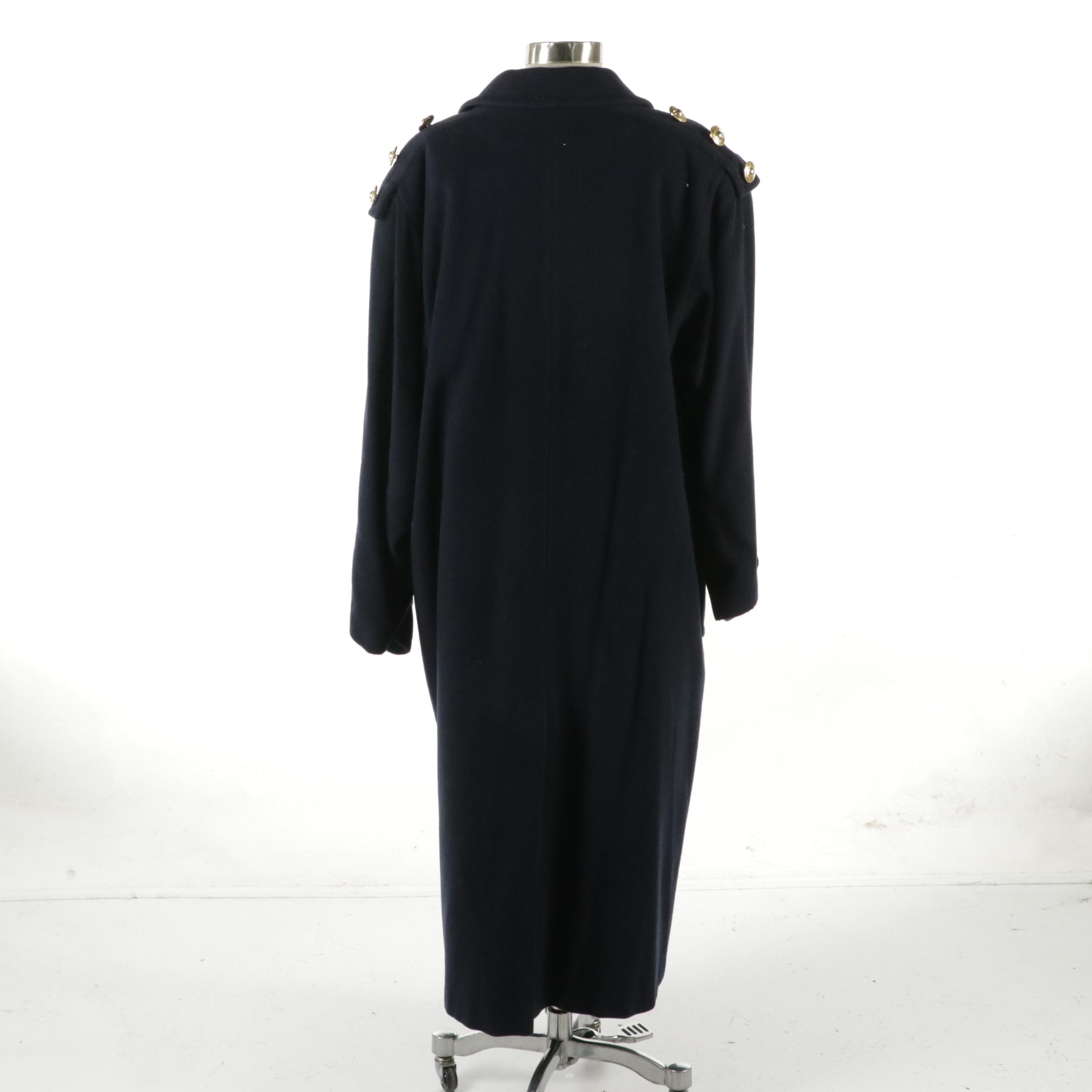 Raffinati Vintage Navy Wool/Cashmere Double-Breasted Padded Shoulder Long Coat