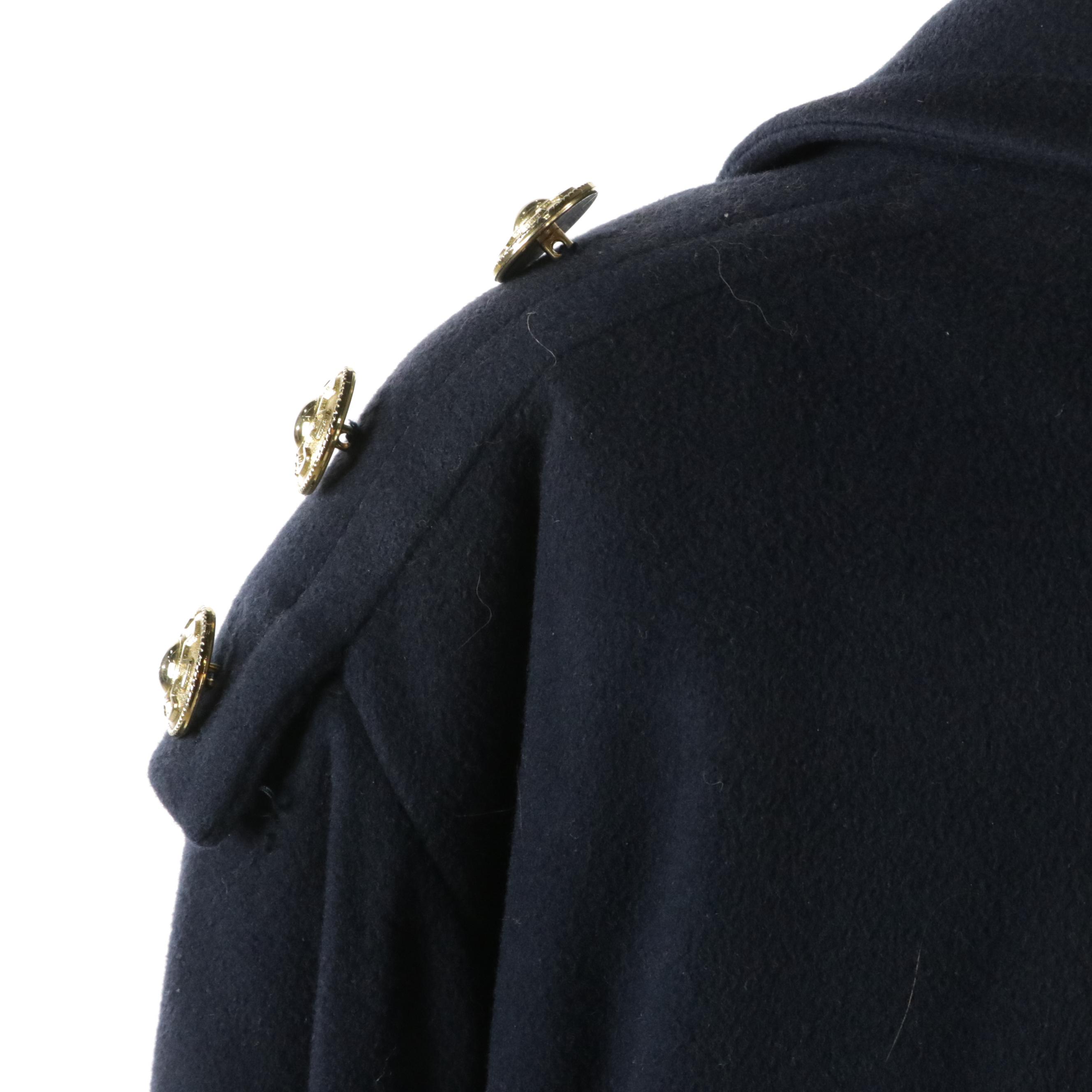 Raffinati Vintage Navy Wool/Cashmere Double-Breasted Padded Shoulder Long Coat