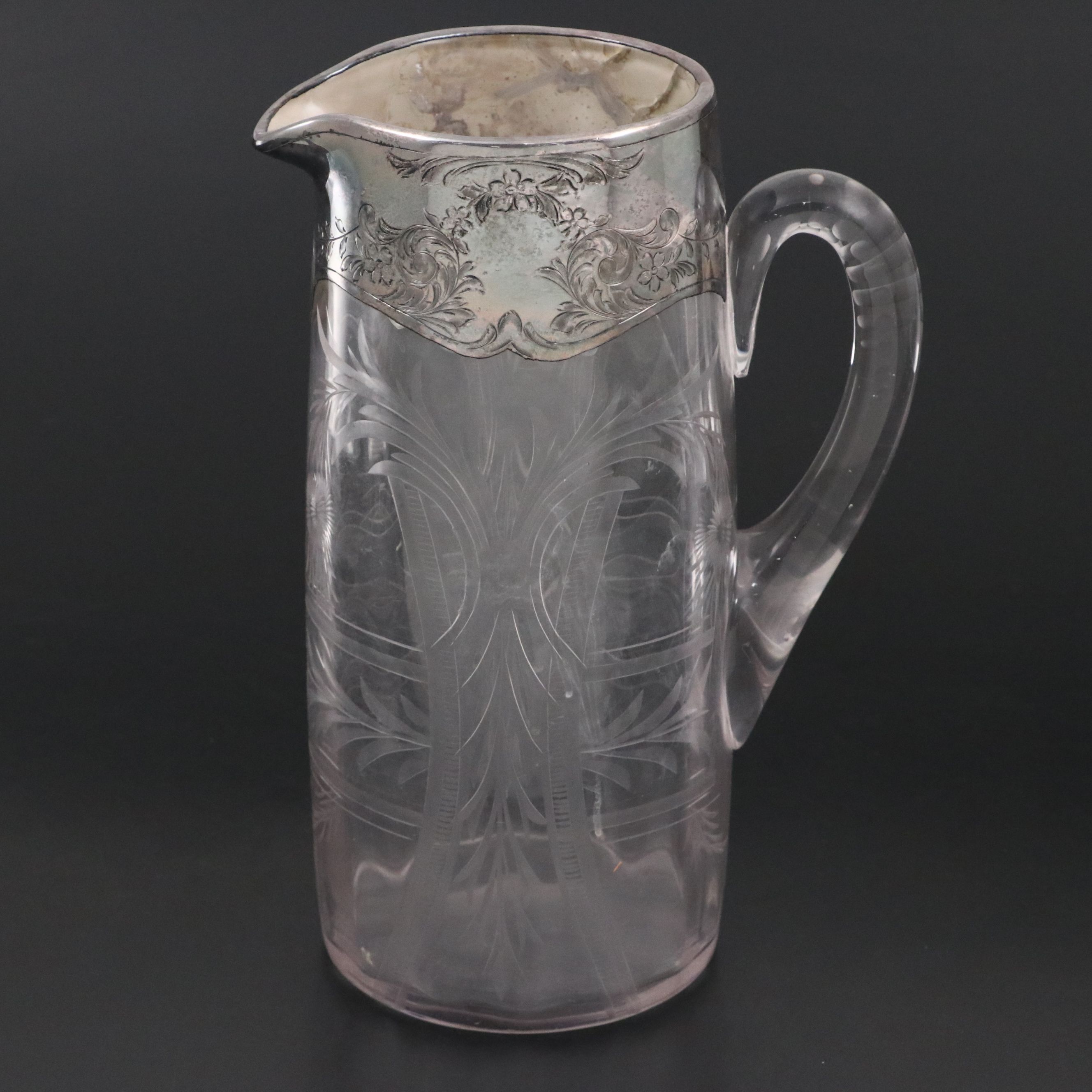 Manning, Bowman & Co. Metal Footed Glass Bowl with Silver Plate Rimmed Pitcher
