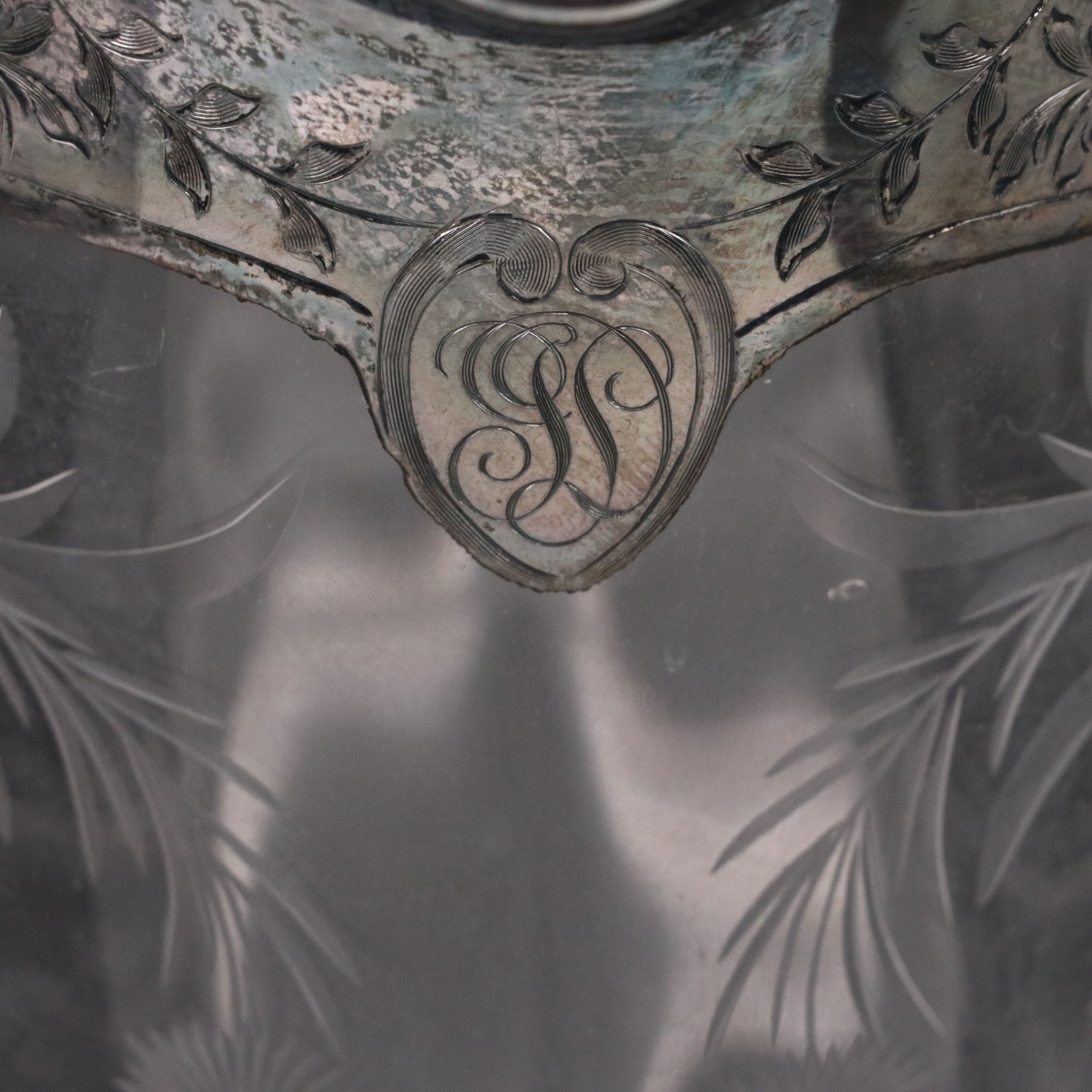 Manning, Bowman & Co. Metal Footed Glass Bowl with Silver Plate Rimmed Pitcher