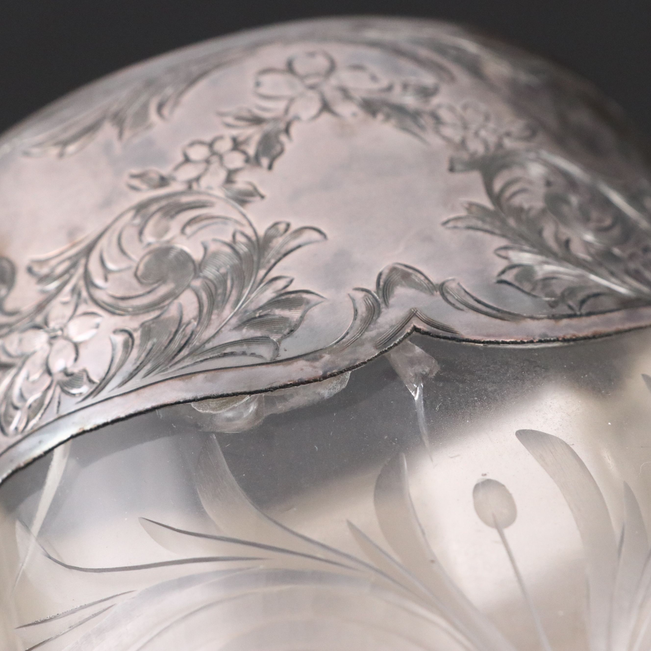 Manning, Bowman & Co. Metal Footed Glass Bowl with Silver Plate Rimmed Pitcher