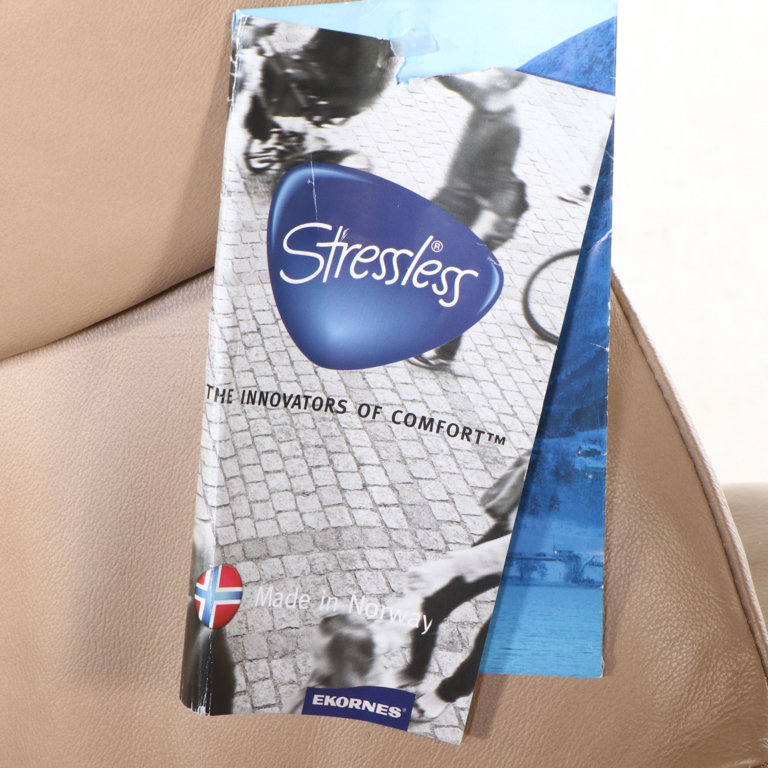 JE Ekornes "Stressless" Leather Loveseat with Pair of End Tables and Ottoman