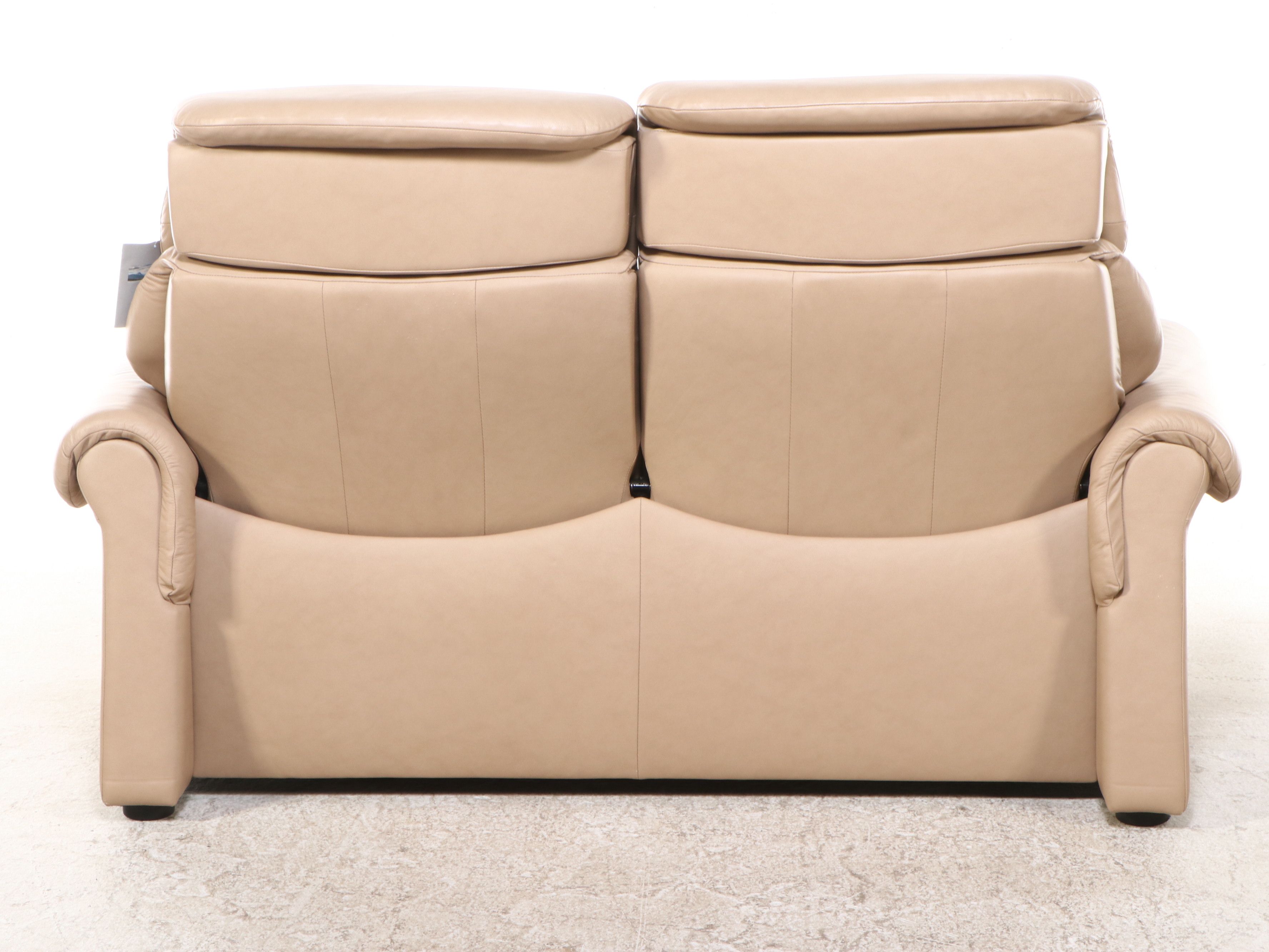 JE Ekornes "Stressless" Leather Loveseat with Pair of End Tables and Ottoman