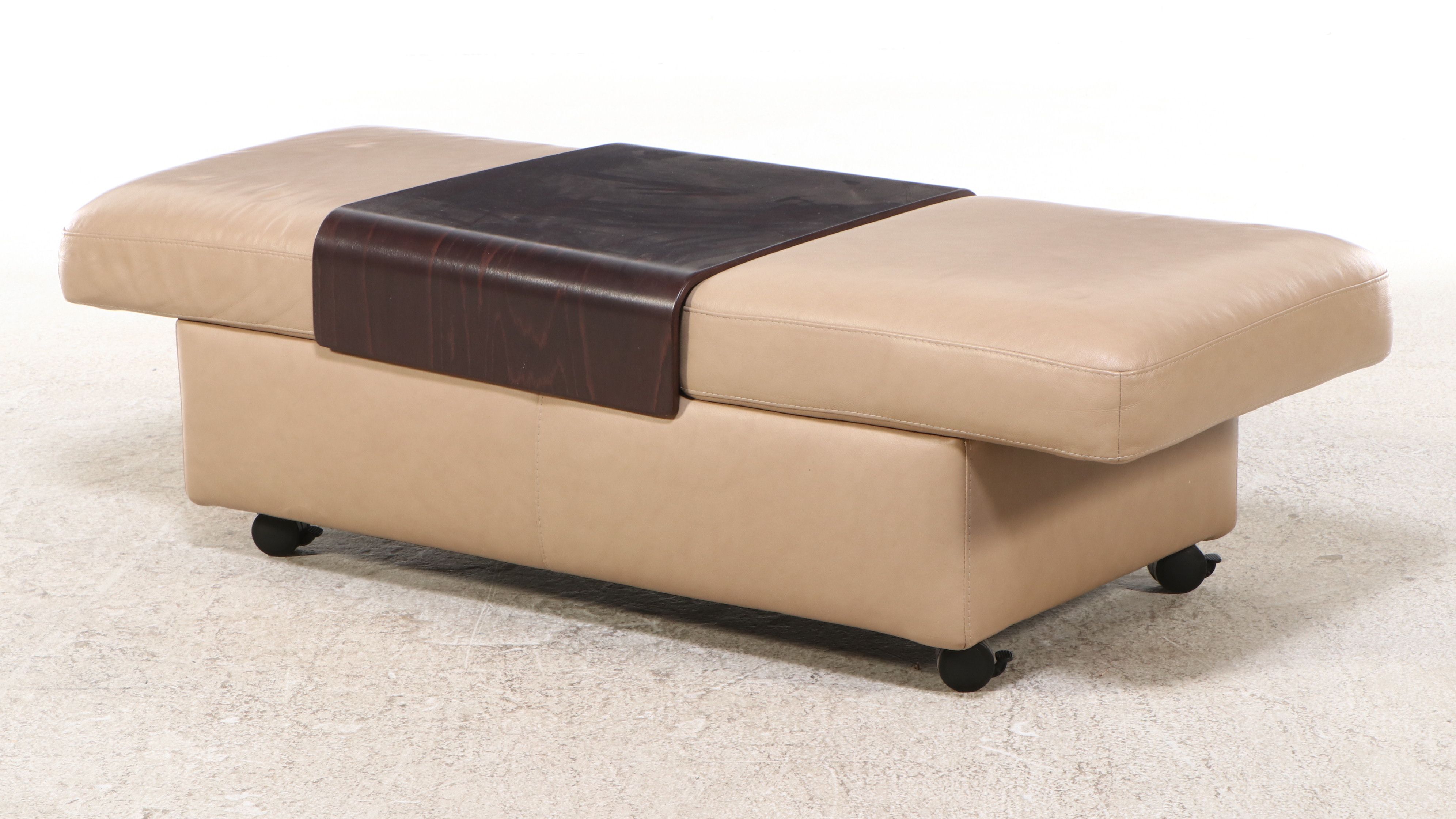 JE Ekornes "Stressless" Leather Loveseat with Pair of End Tables and Ottoman