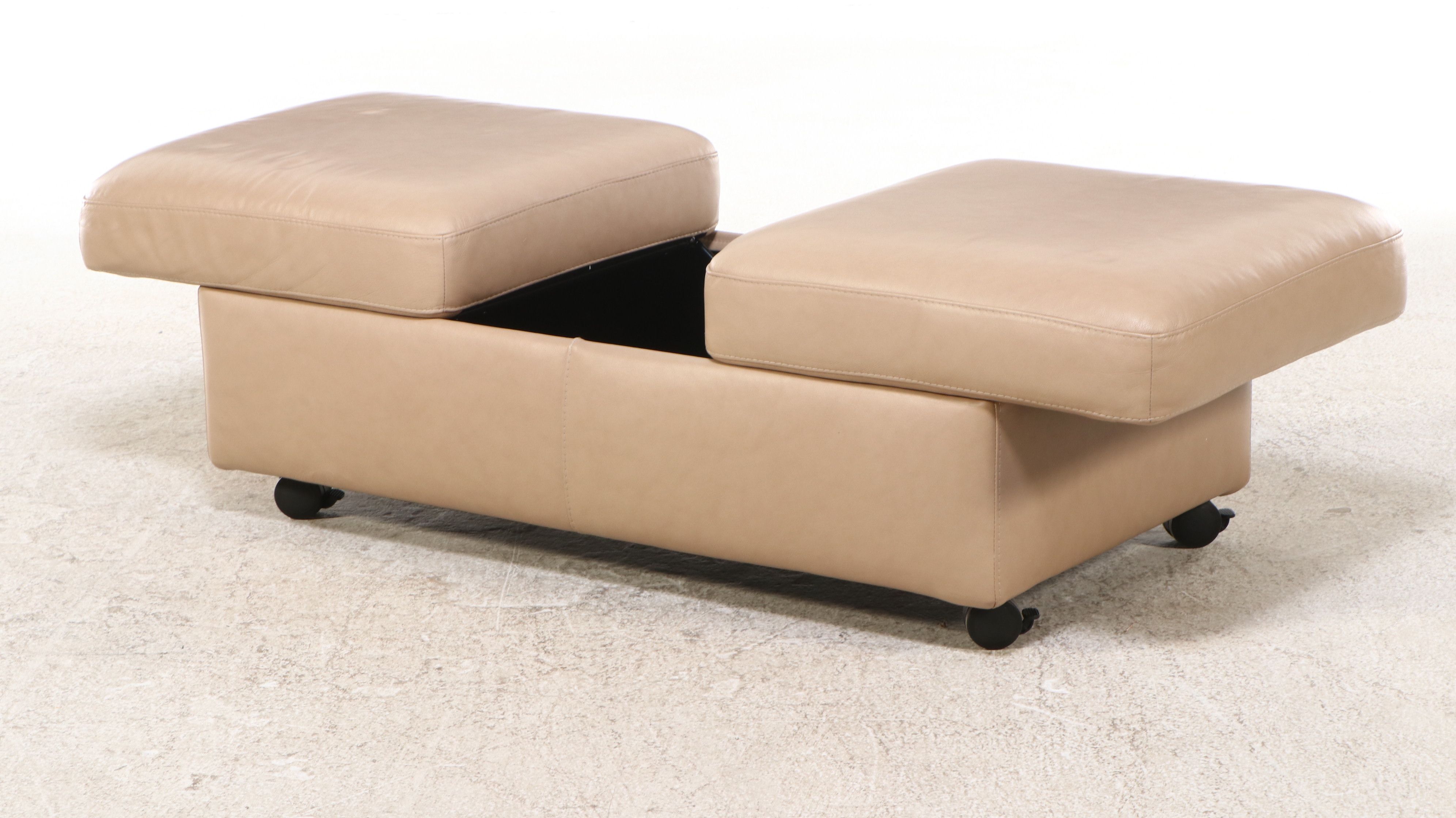 JE Ekornes "Stressless" Leather Loveseat with Pair of End Tables and Ottoman