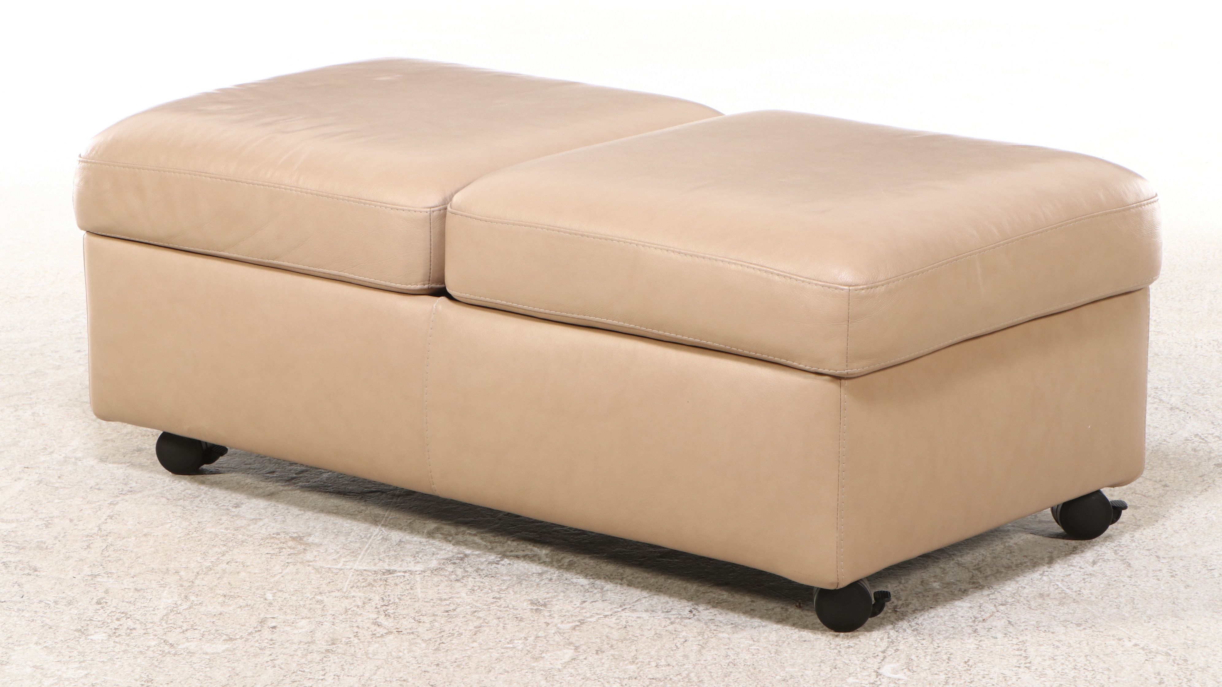 JE Ekornes "Stressless" Leather Loveseat with Pair of End Tables and Ottoman