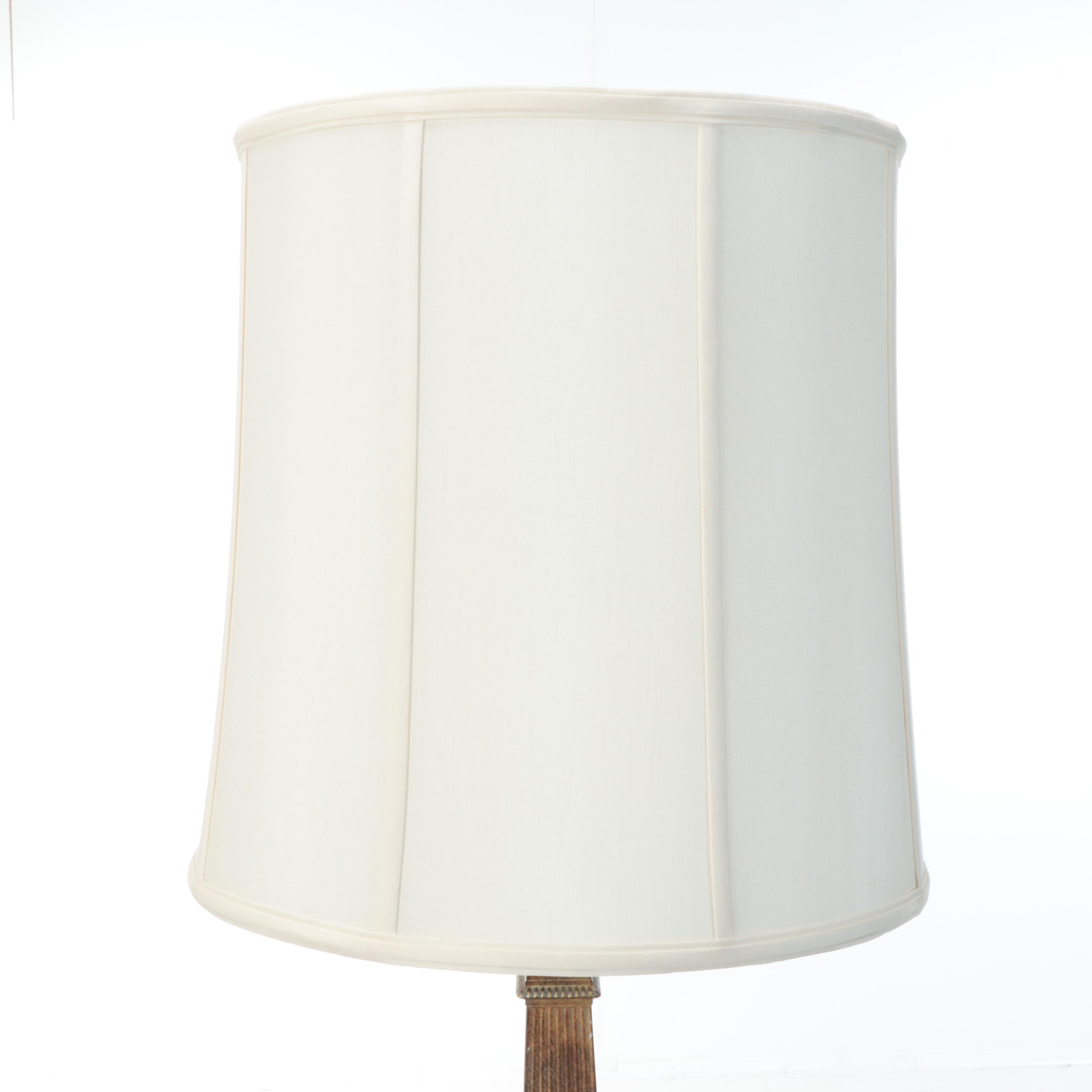 Empire Style Gilt and Bronzed Metal Table Lamp with Silk Drum Shade