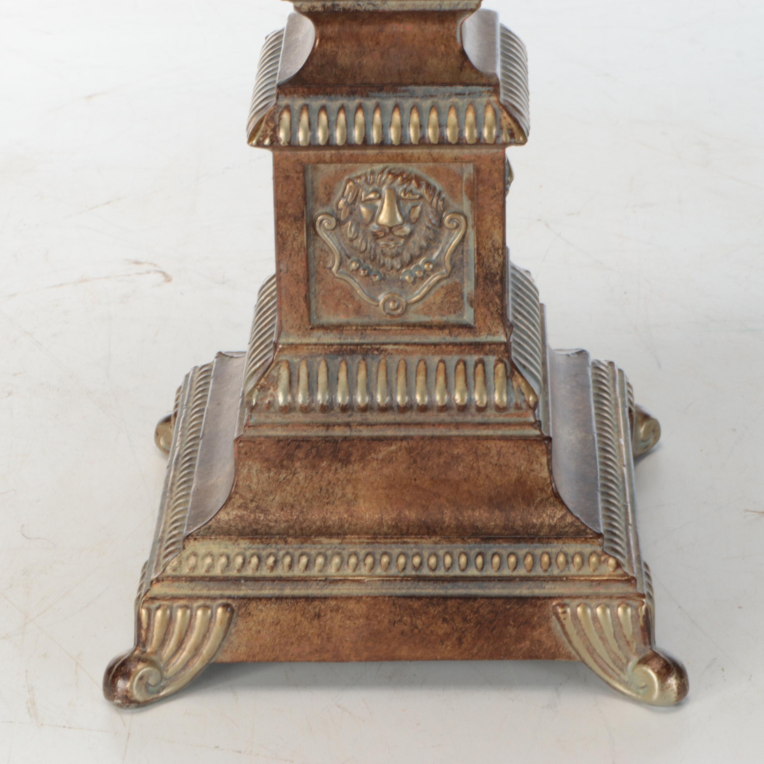 Empire Style Gilt and Bronzed Metal Table Lamp with Silk Drum Shade