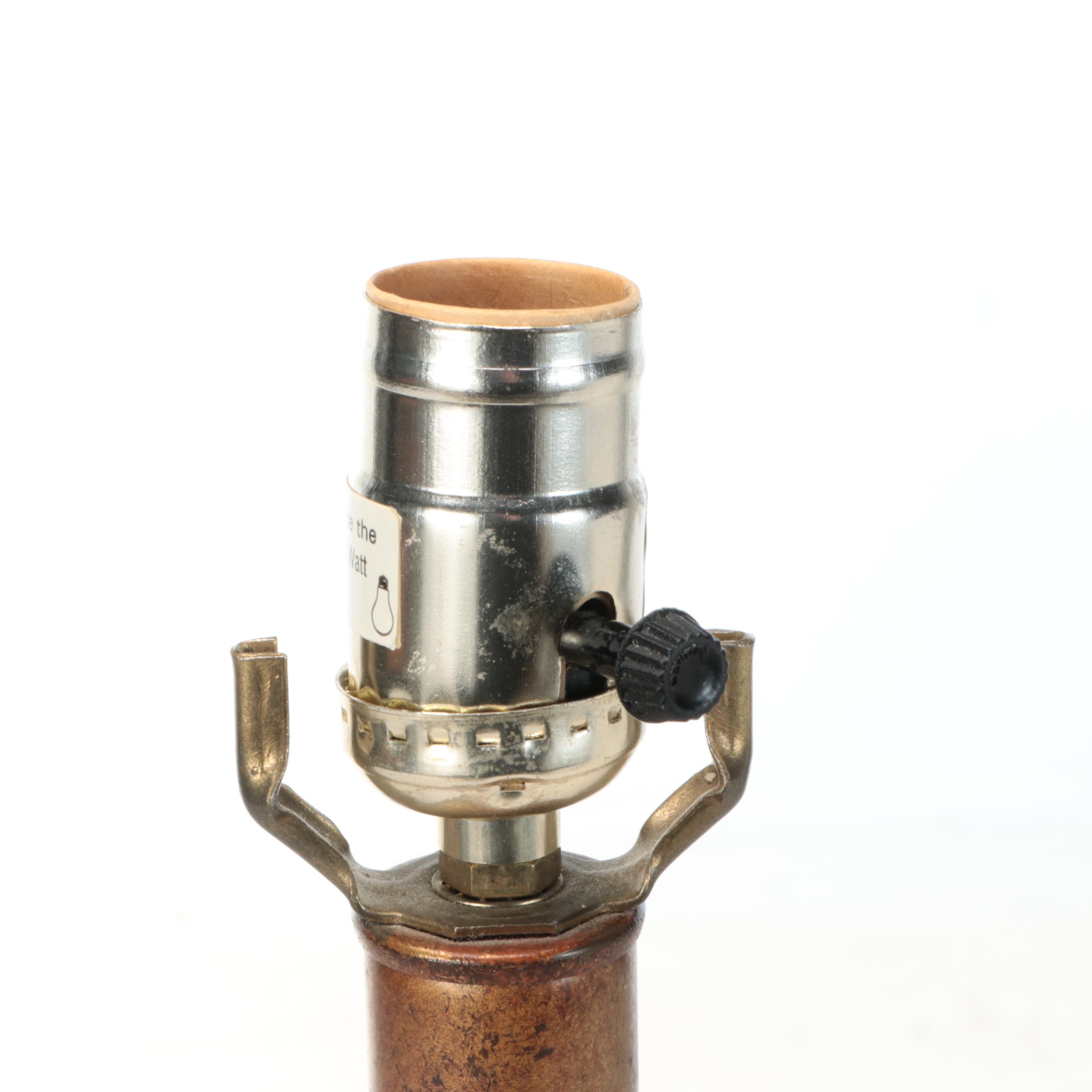 Empire Style Gilt and Bronzed Metal Table Lamp with Silk Drum Shade