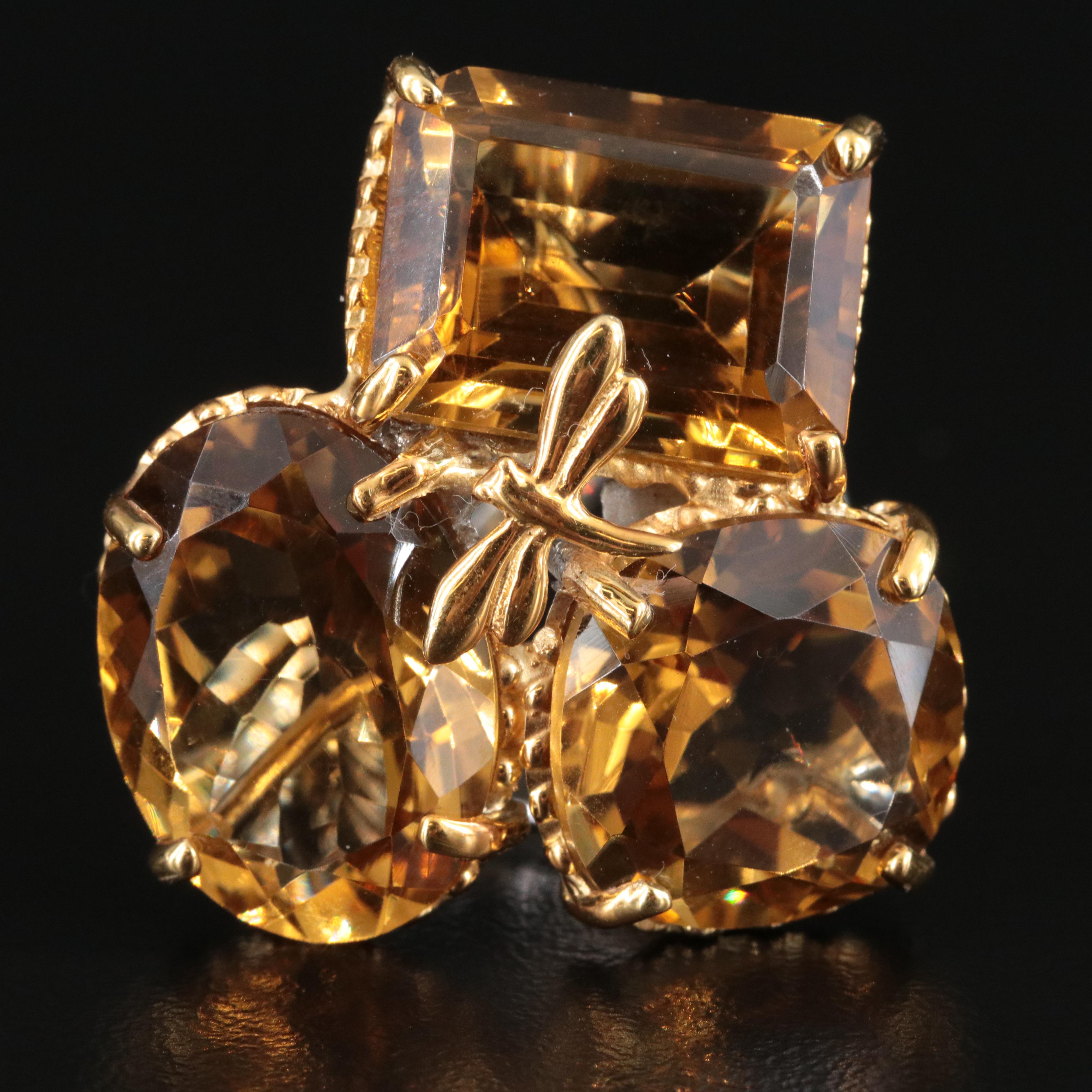 Sterling Citrine Ring with a Dragonfly Accent