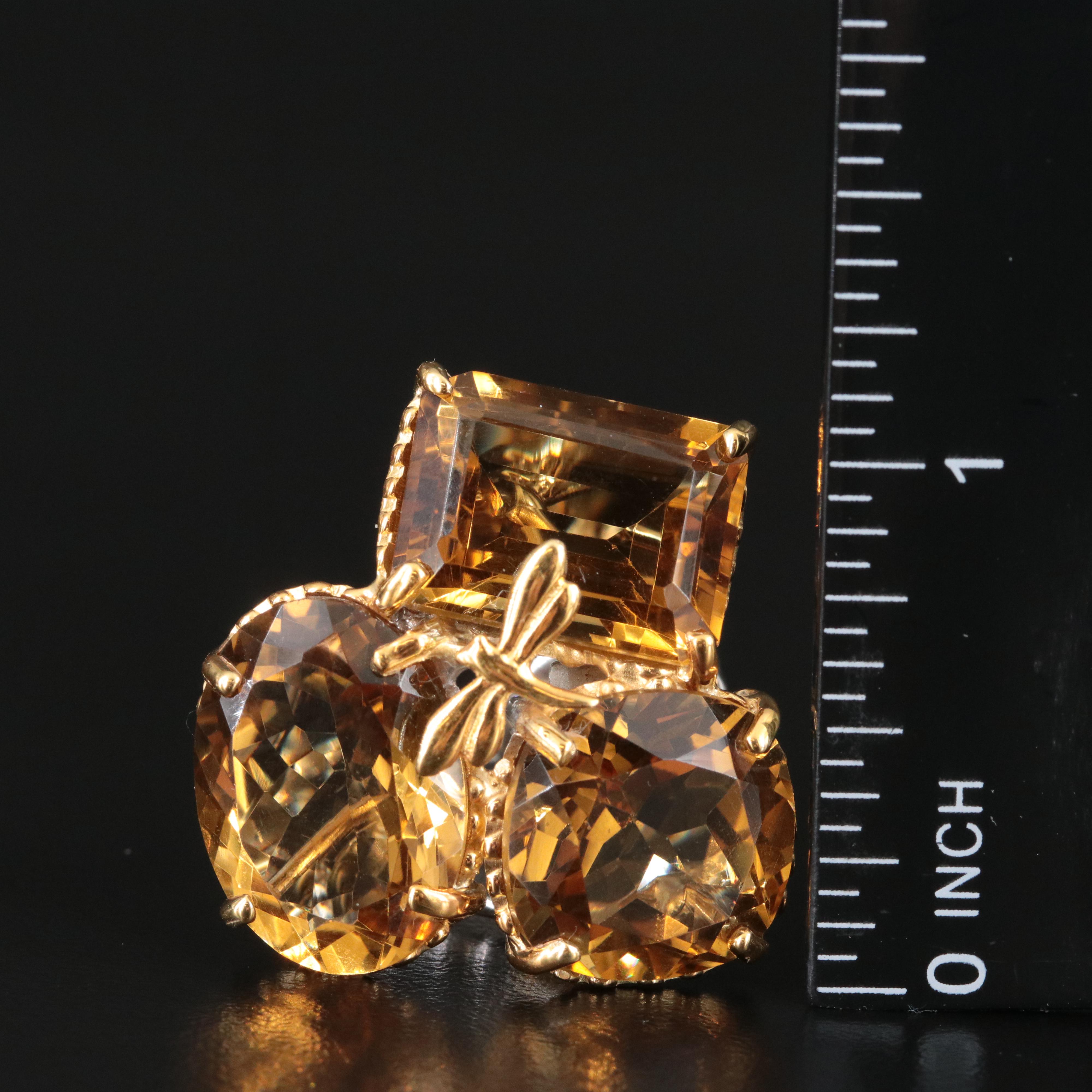 Sterling Citrine Ring with a Dragonfly Accent