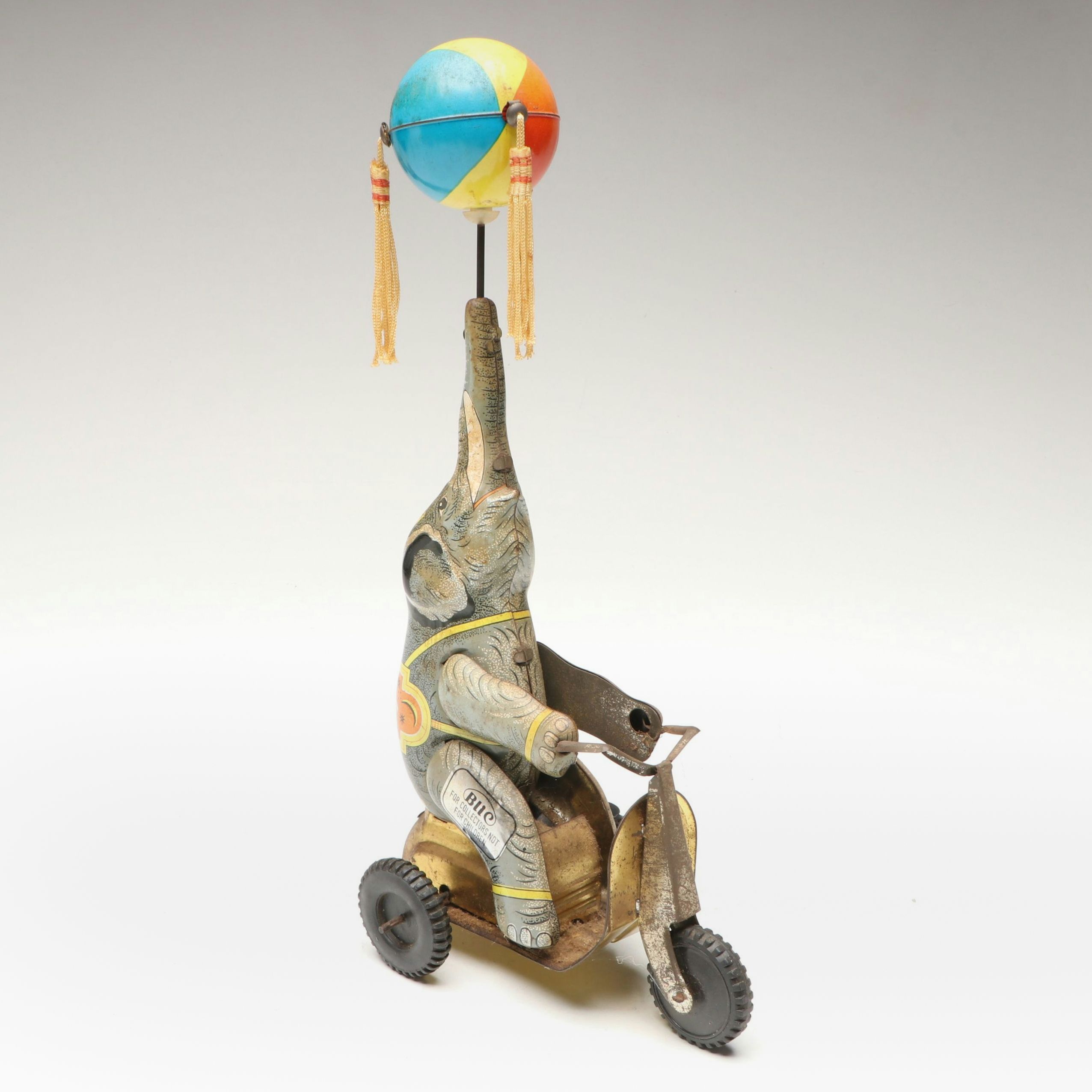 Blic Elephant Riding Tricycle Tin Litho Wind-Up Toy, Late 20th Century