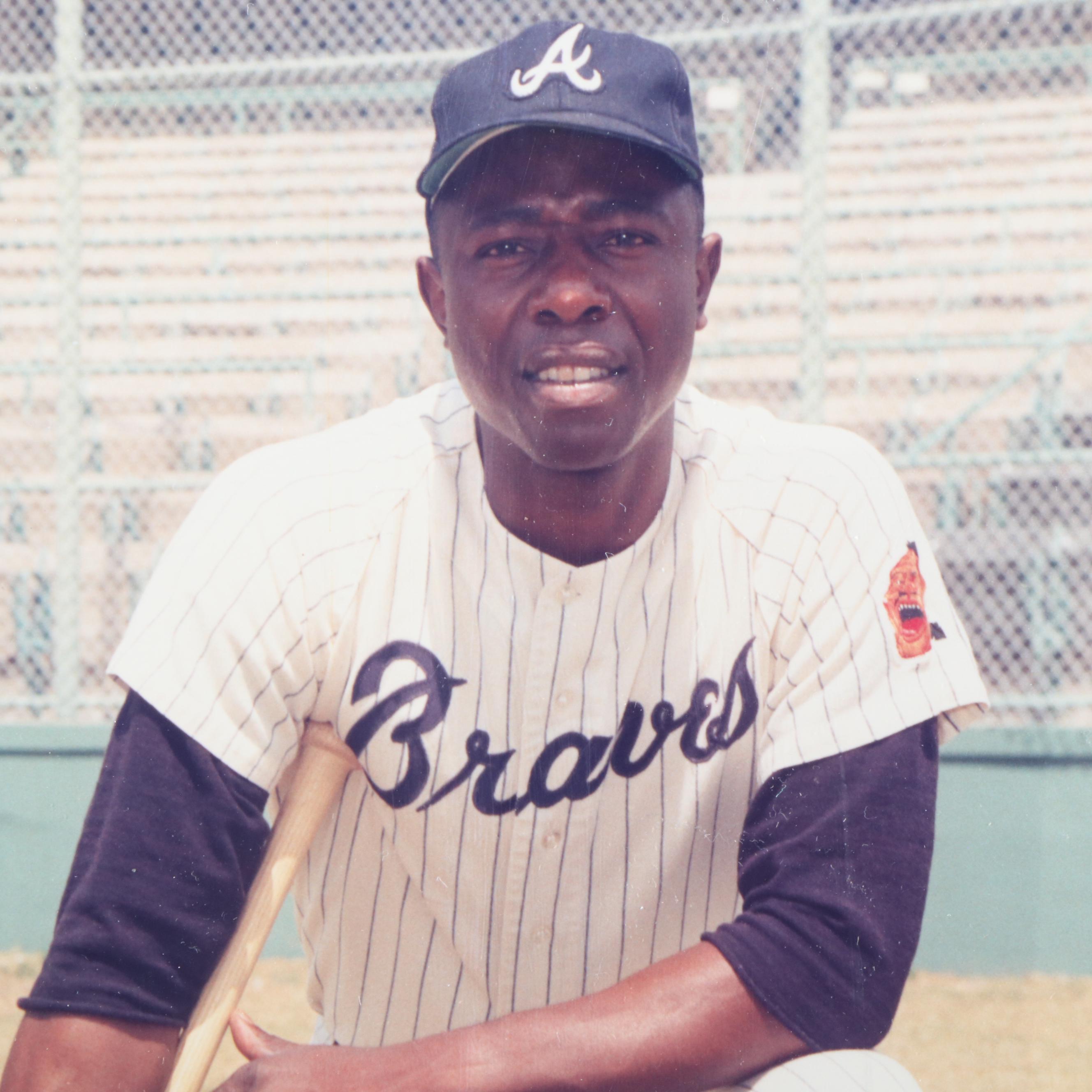 Hank Aaron Signed Atlanta Braves Baseball Print, JSA