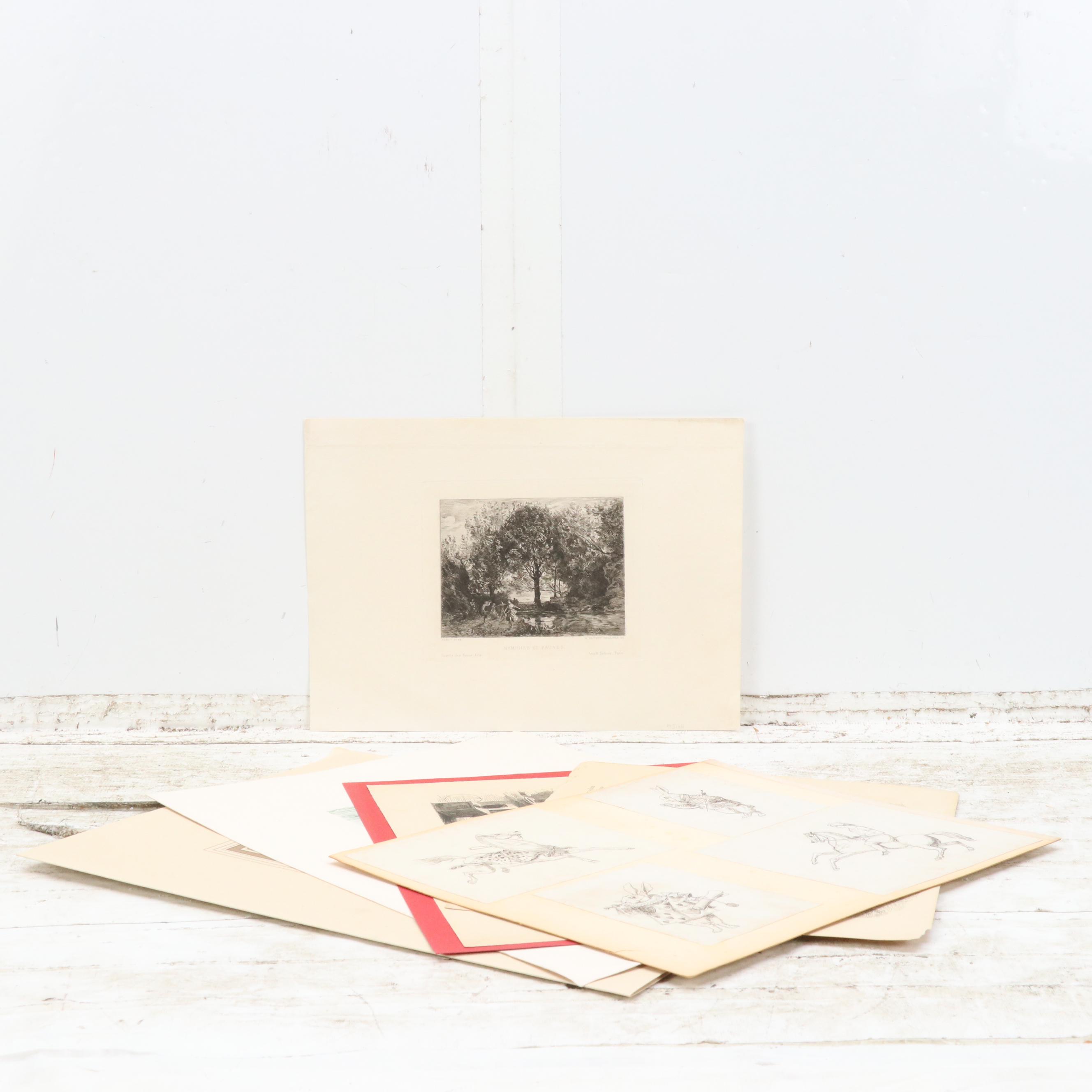 Intaglio Set Including Etching F. S. Church "The Mermaid," 1888