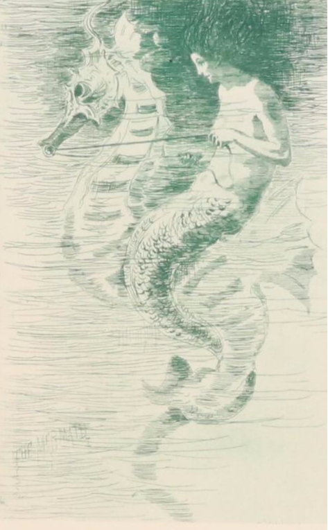 Intaglio Set Including Etching F. S. Church "The Mermaid," 1888