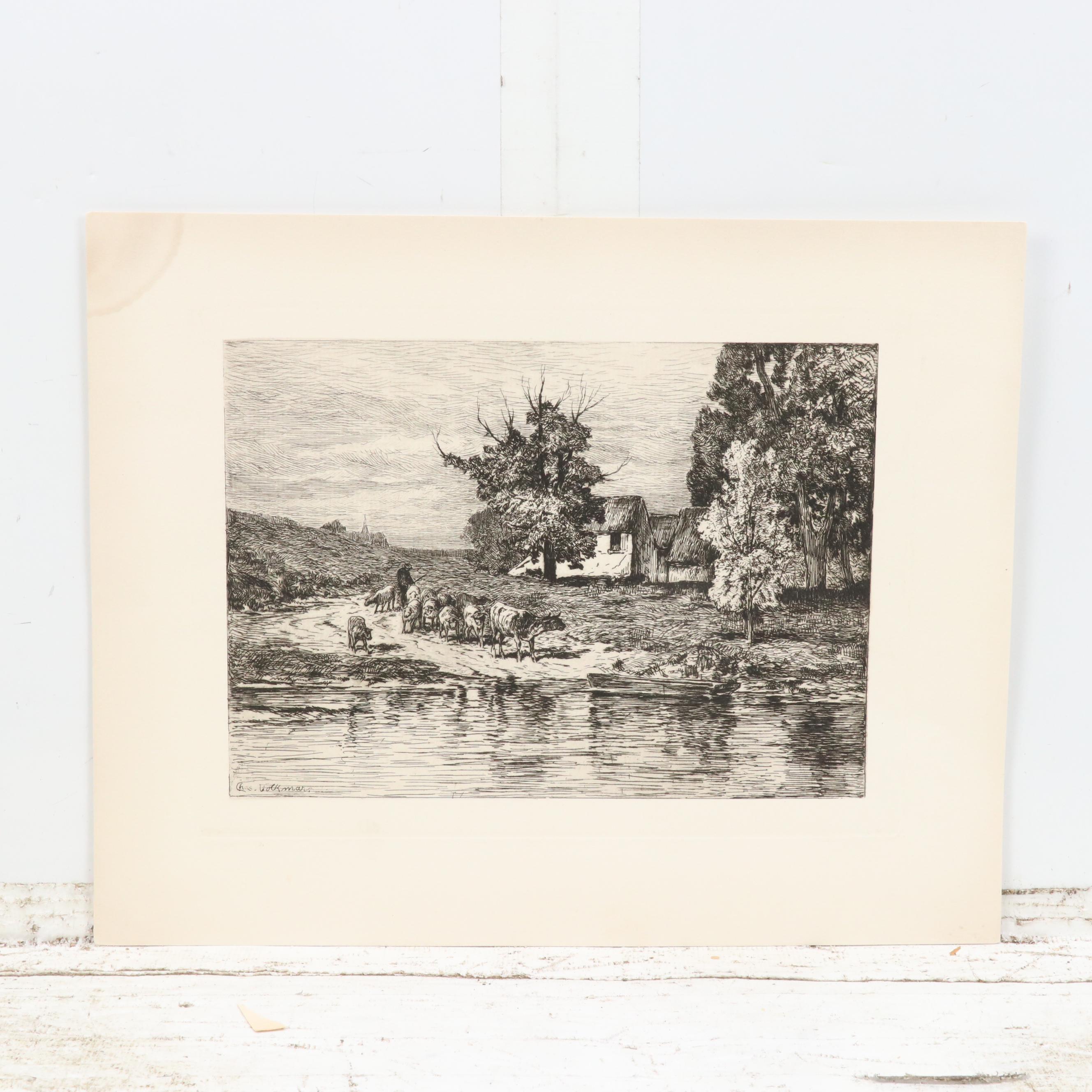 Intaglio Set Including Etching F. S. Church "The Mermaid," 1888