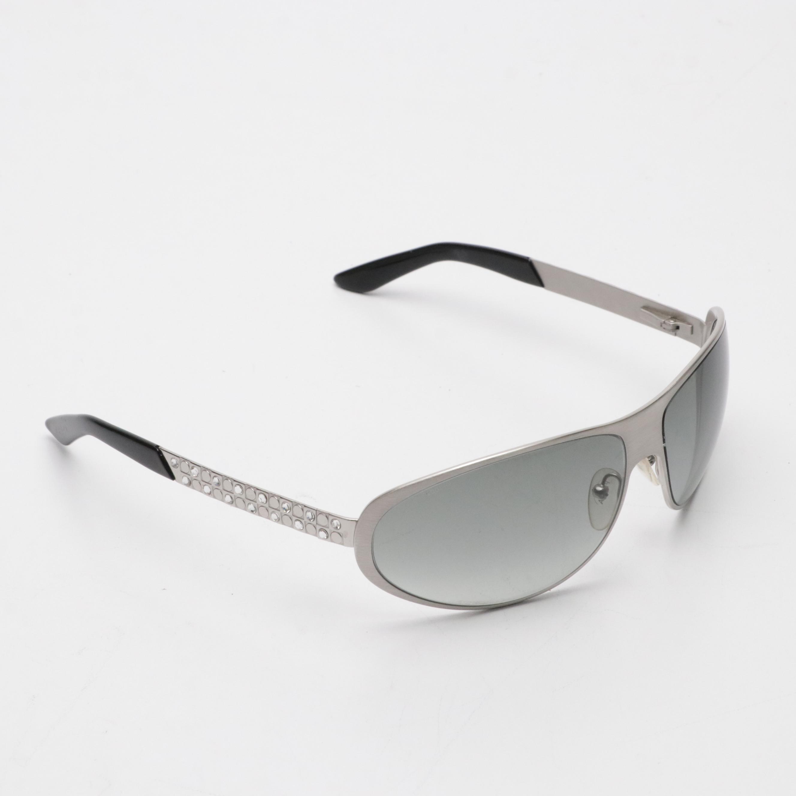Prada SPR59I 1BC-3M1 Rhinestone Embellished Chrome Strass Wrap Sunglasses