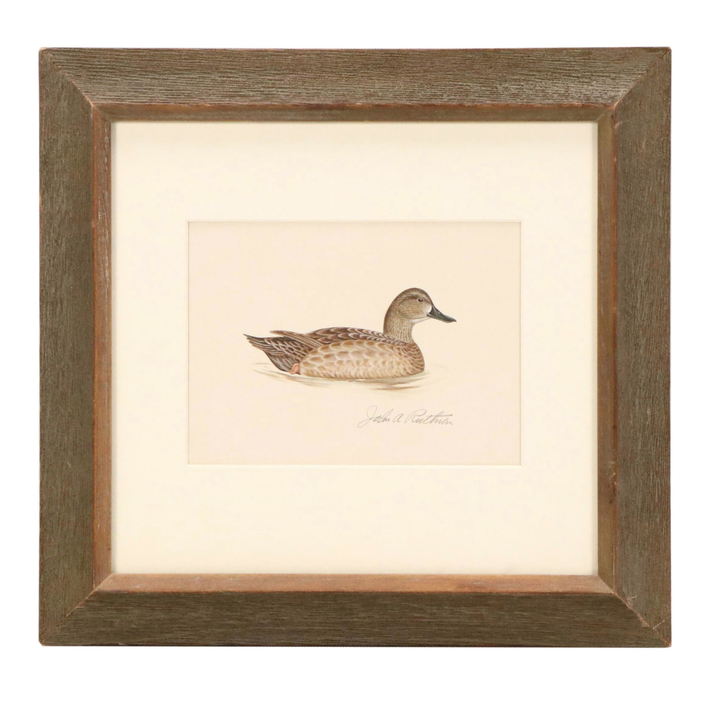 John A. Ruthven Watercolor "Teal on Water," Circa 1965