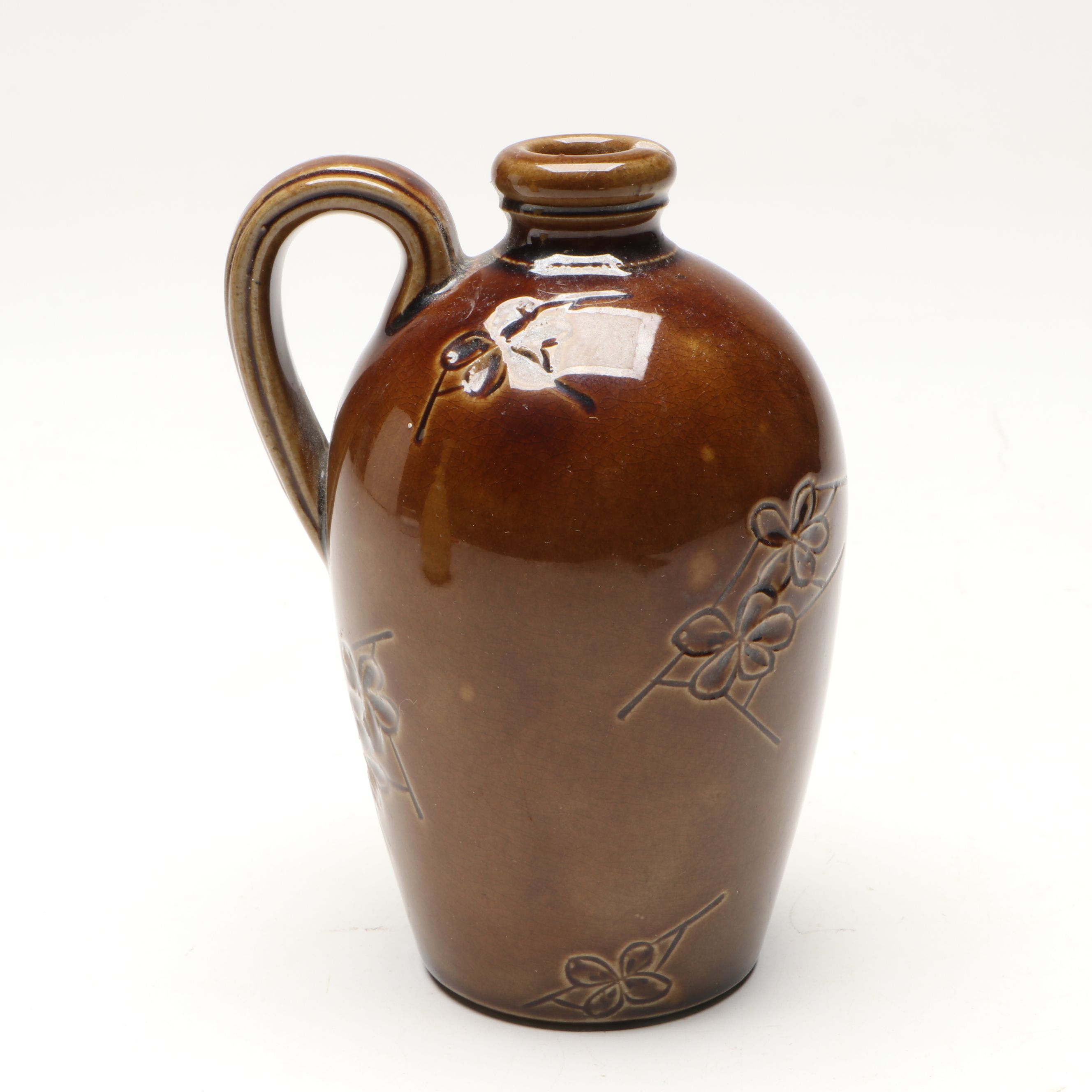 Rookwood Pottery Hand-Thrown Jug with Yellow Iridescent Bud Vase, 1884 & 1915