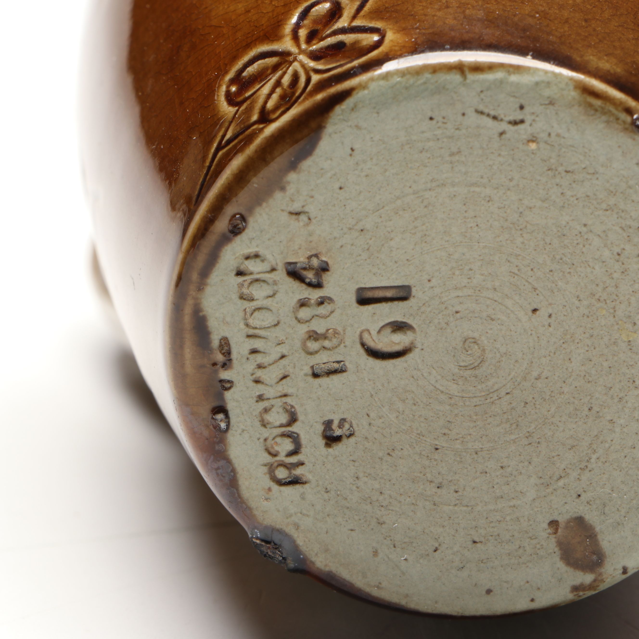 Rookwood Pottery Hand-Thrown Jug with Yellow Iridescent Bud Vase, 1884 & 1915