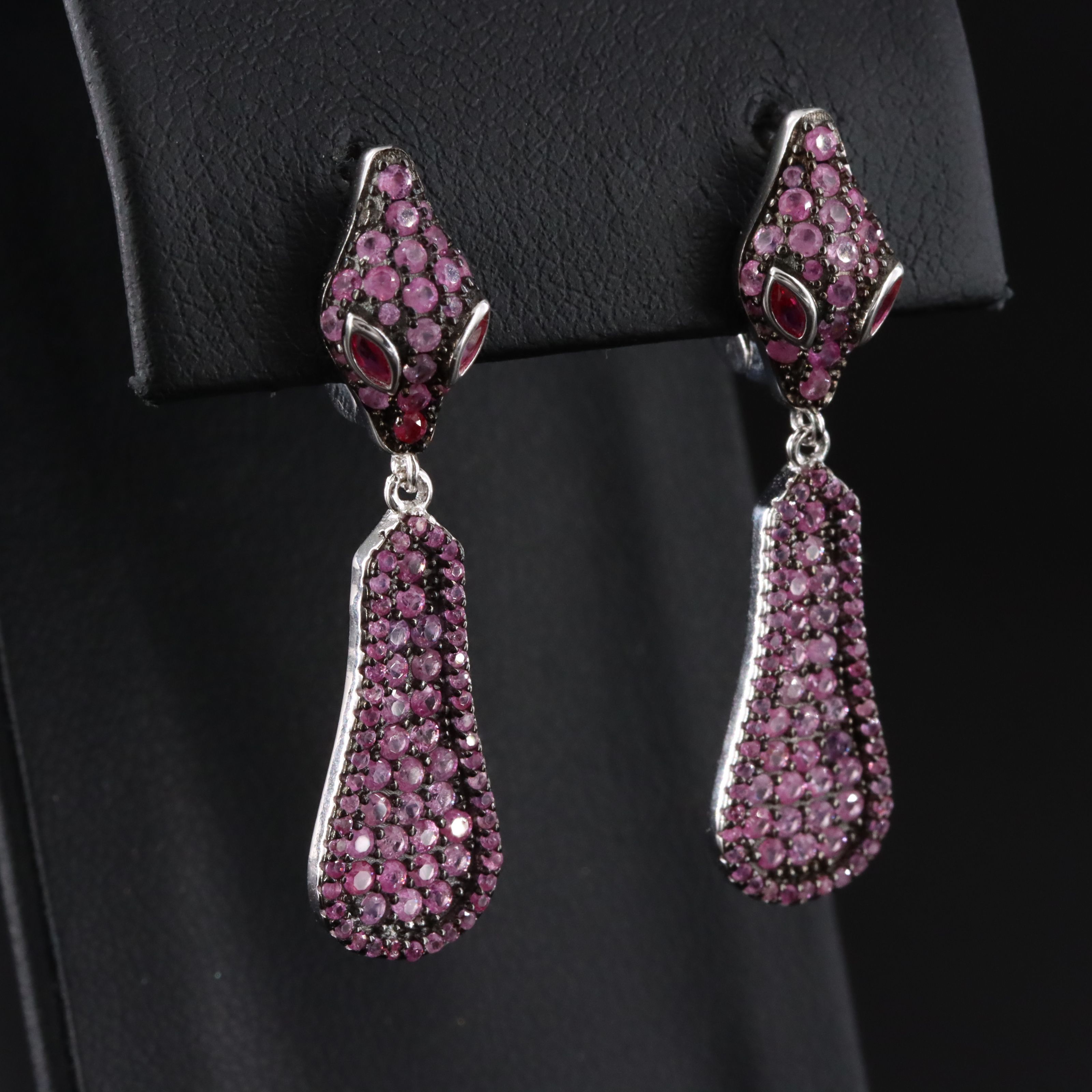 Sterling Pavé Pink Sapphire and Ruby Snake Earrings