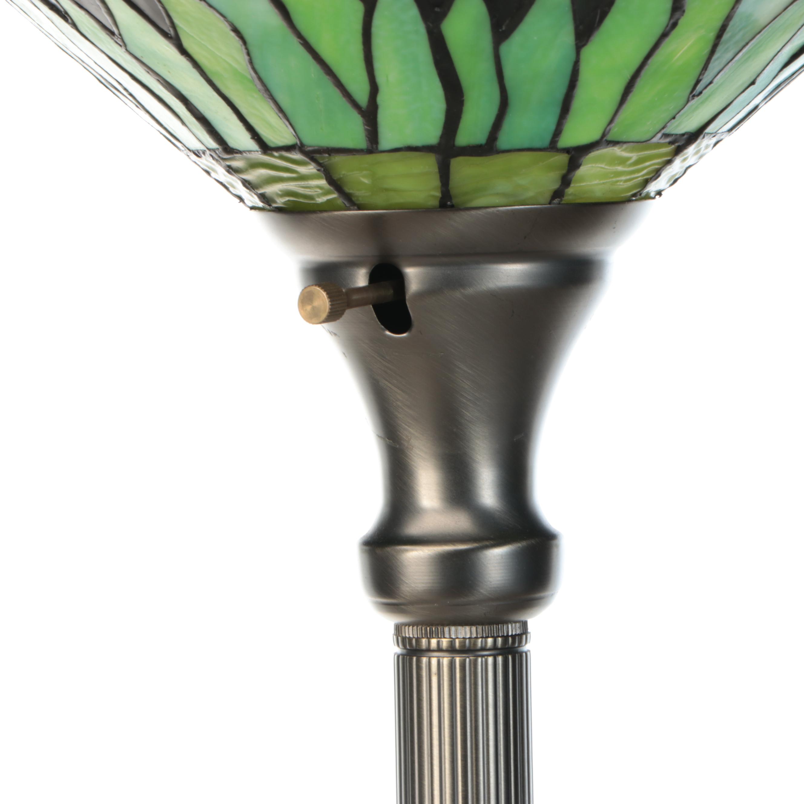 Art Nouveau Style Torchère Floor Lamp with Dragonfly Slag Glass Shade