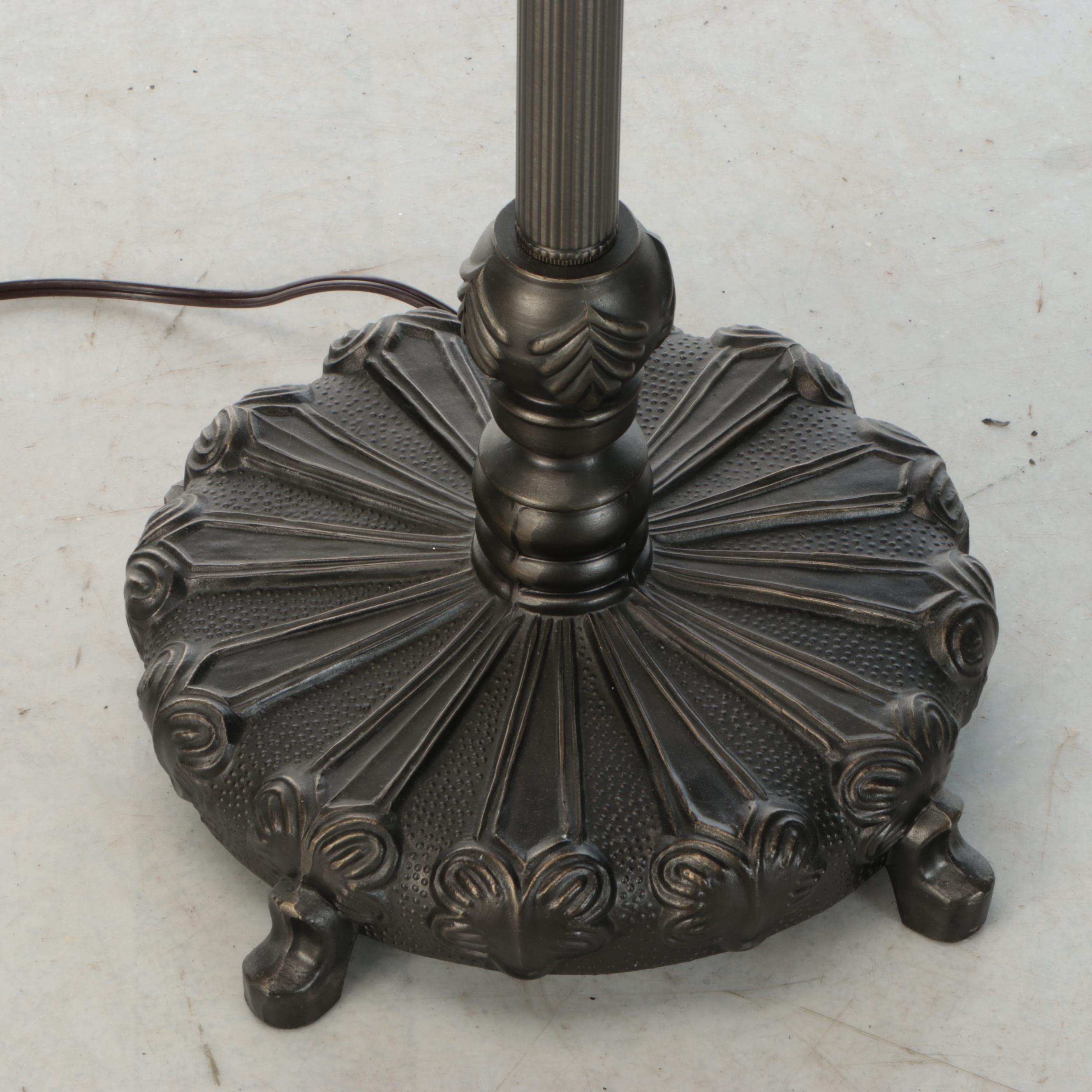 Art Nouveau Style Torchère Floor Lamp with Dragonfly Slag Glass Shade
