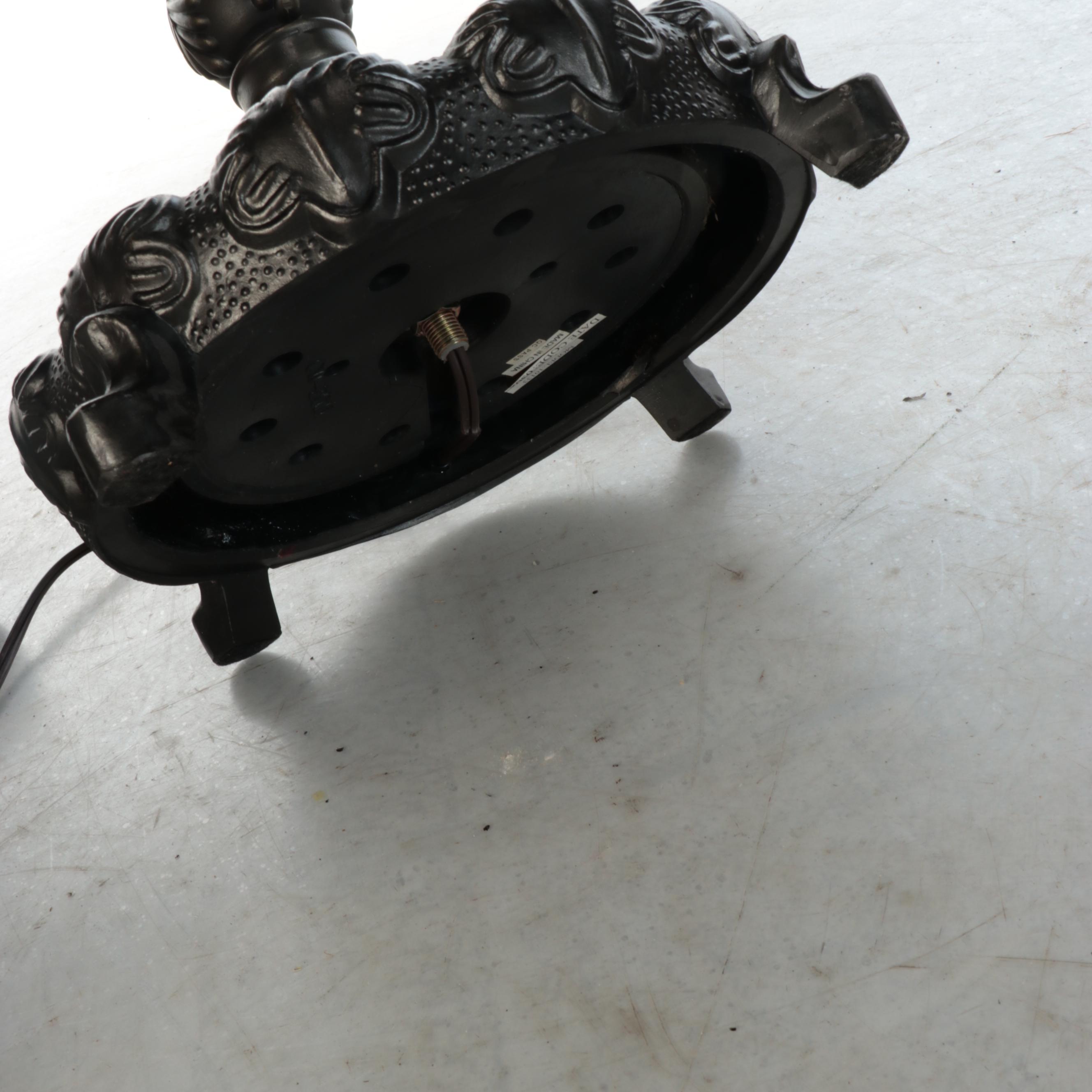 Art Nouveau Style Torchère Floor Lamp with Dragonfly Slag Glass Shade