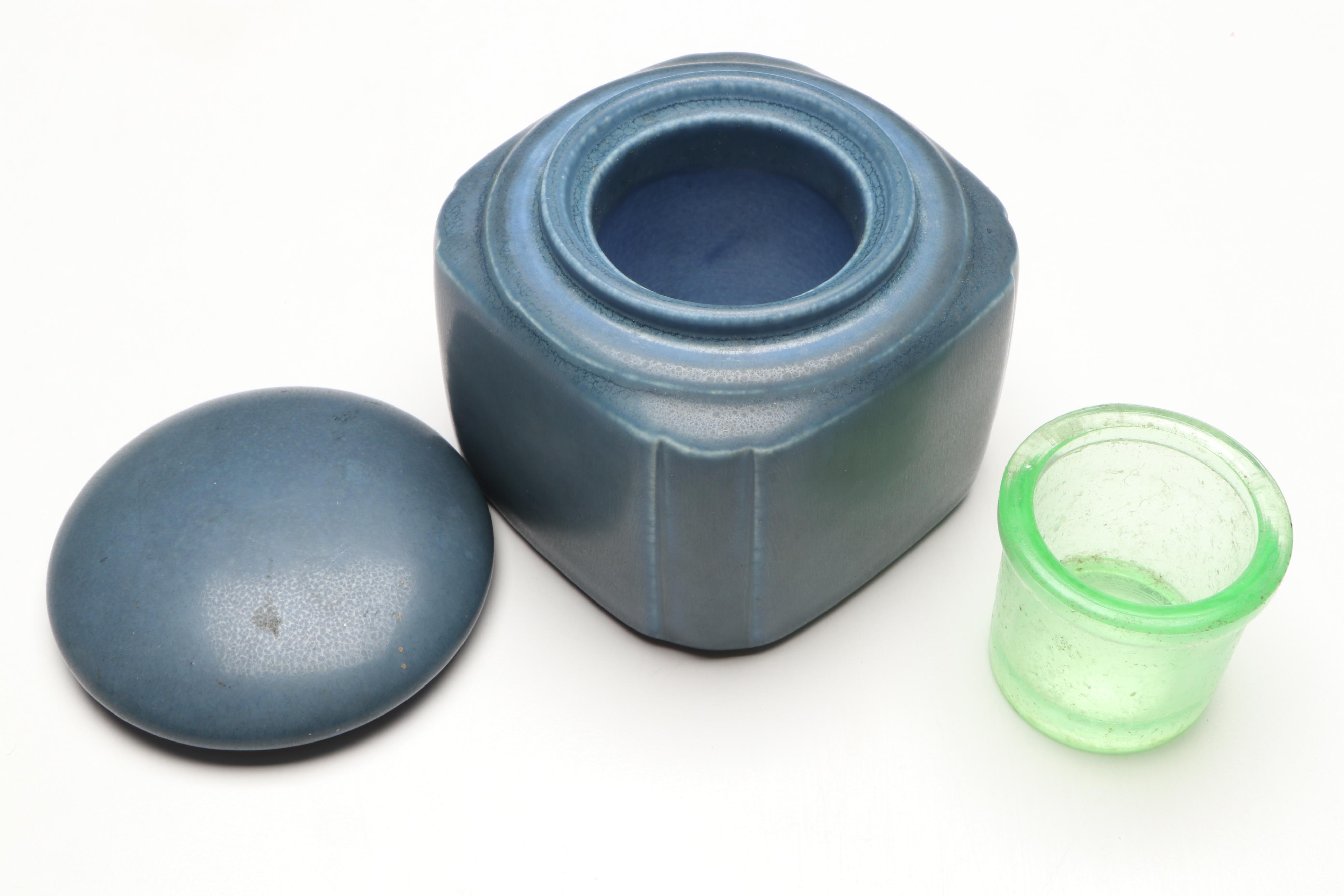 Rookwood Pottery Ceramic Letter Box, Tray, and Inkwell