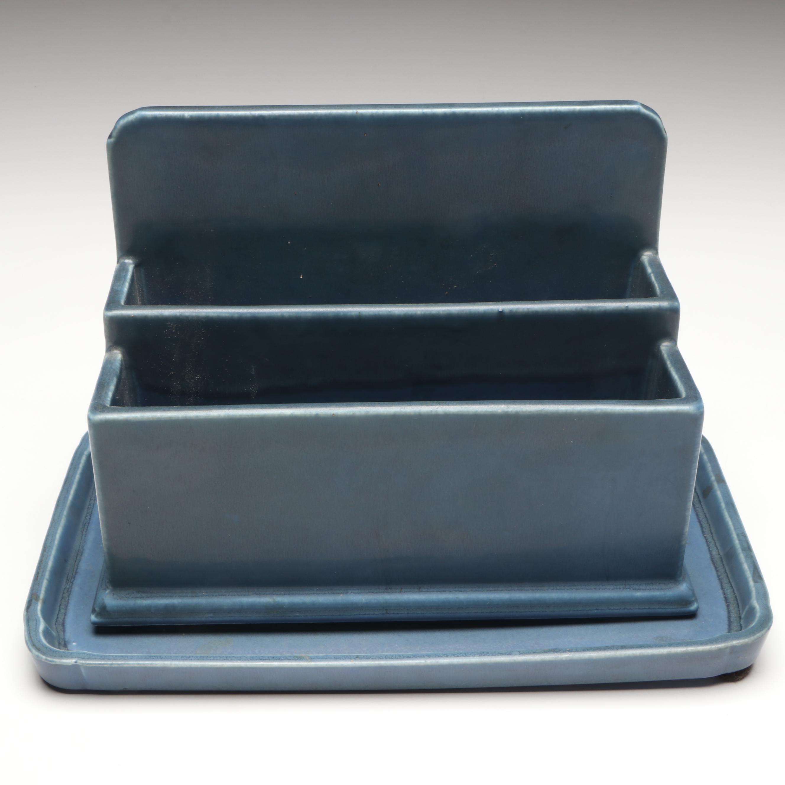 Rookwood Pottery Ceramic Letter Box, Tray, and Inkwell