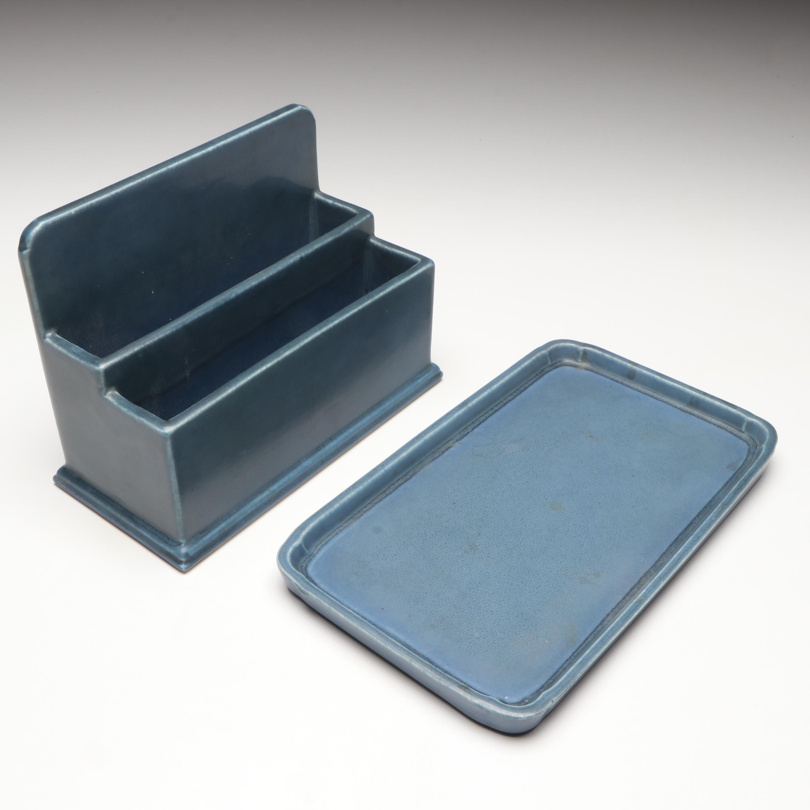 Rookwood Pottery Ceramic Letter Box, Tray, and Inkwell