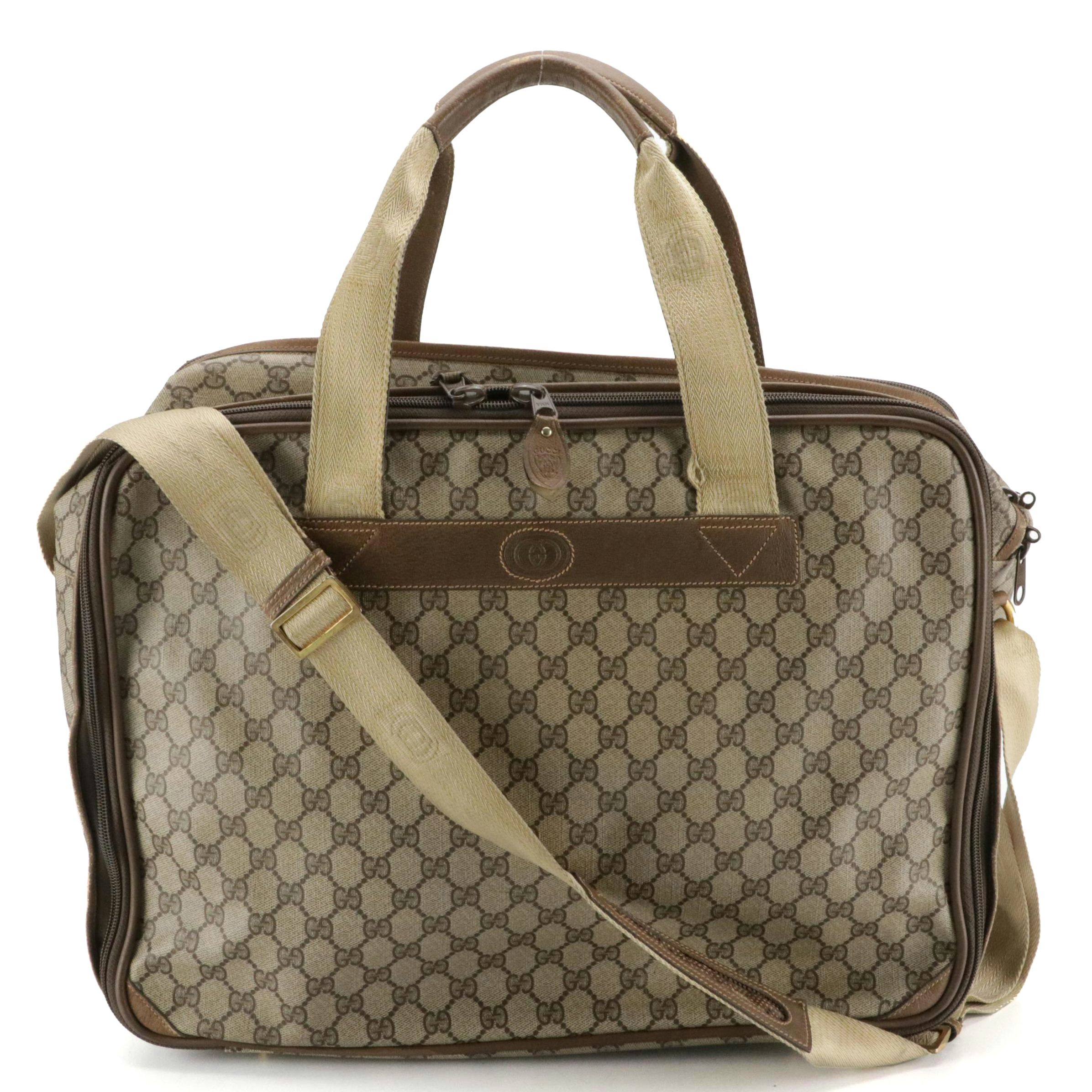 Gucci Three-Compartment Two-Way Travel Bag in GG Supreme Canvas and Leather