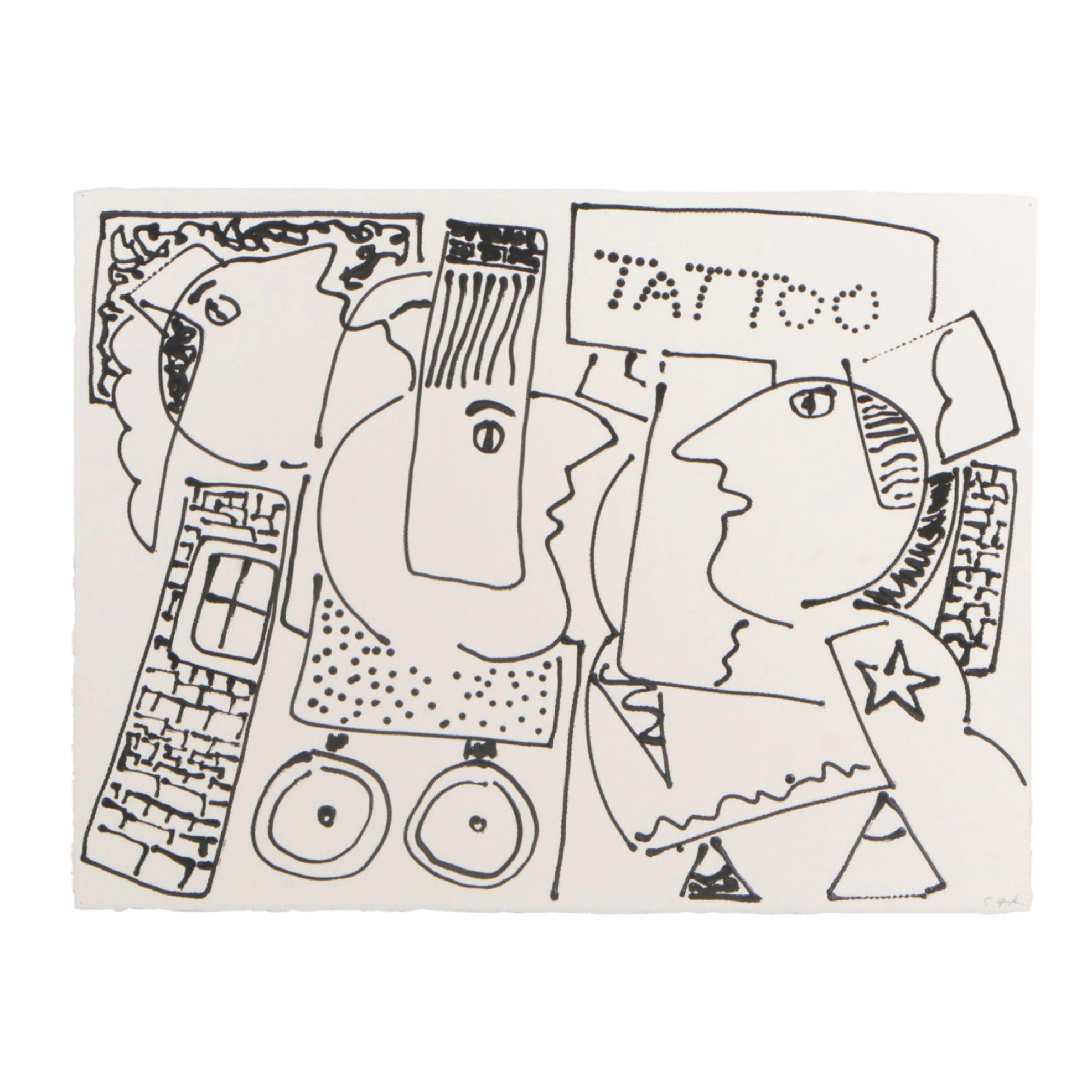 Stuart Fink Abstract Cubist Style Ink Painting, Late 20th to Early 21st Century